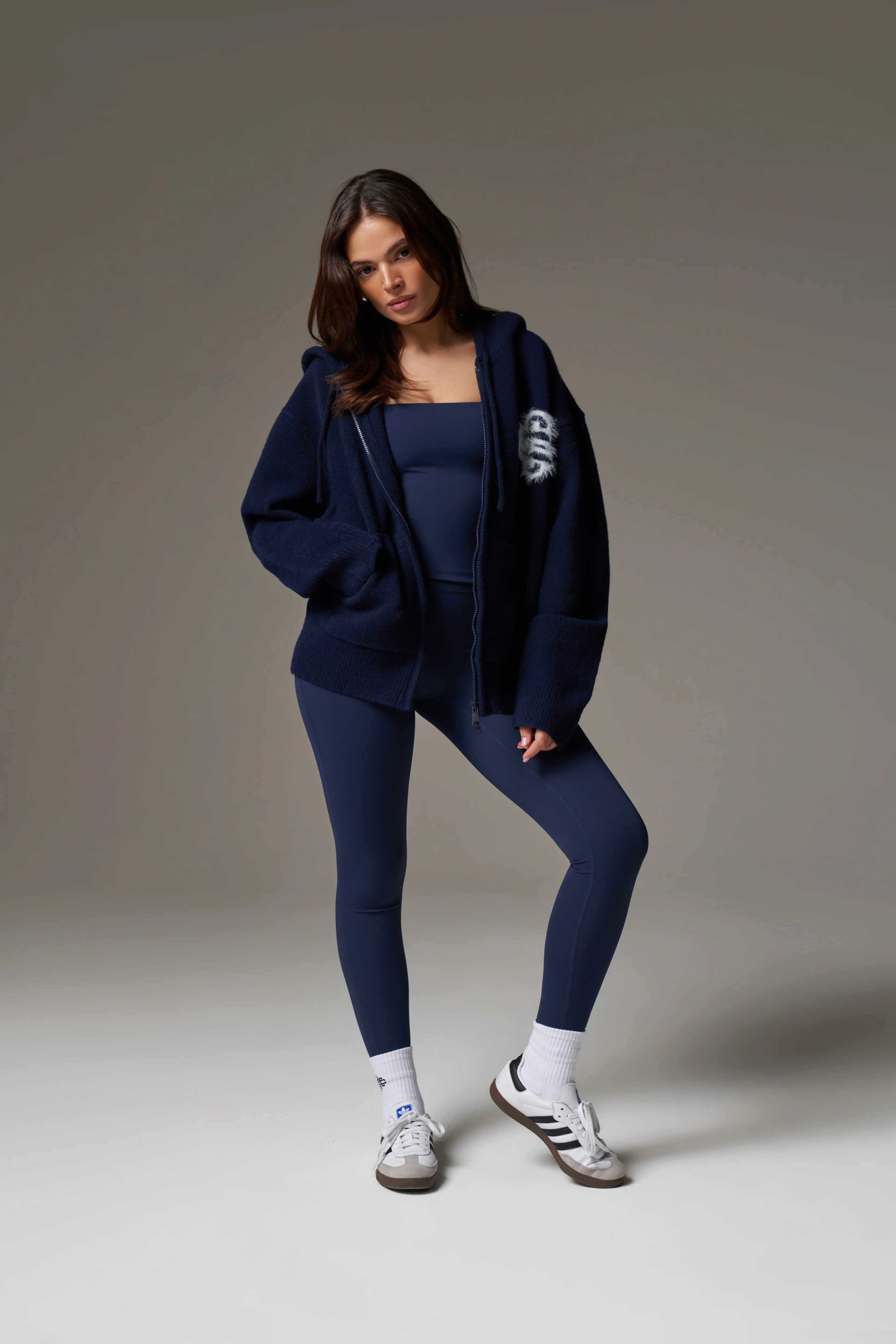 FLUFFY EMBLEM ZIP THROUGH KNITTED HOODIE - NAVY - Image 4