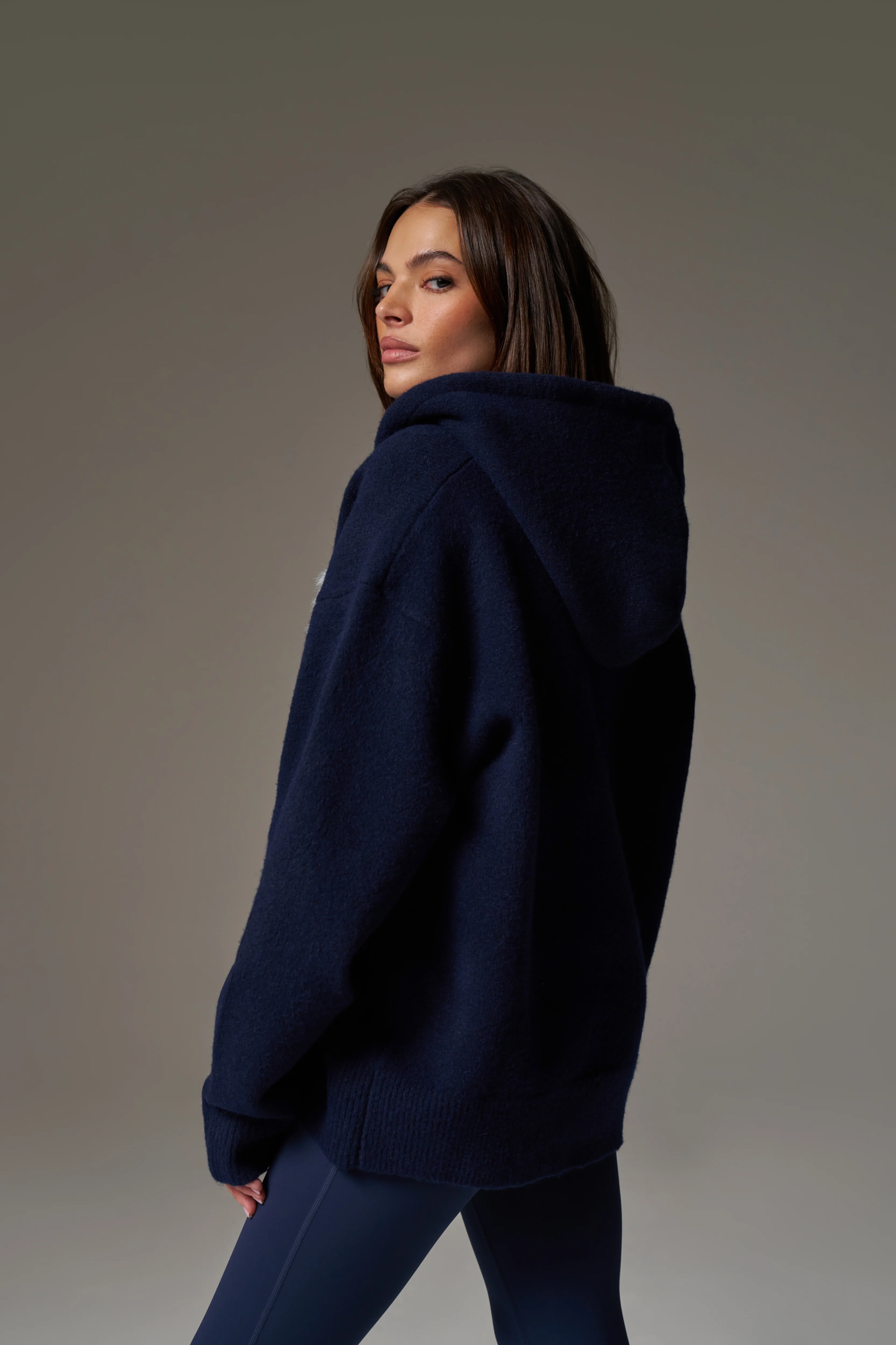 FLUFFY EMBLEM ZIP THROUGH KNITTED HOODIE - NAVY - Image 9