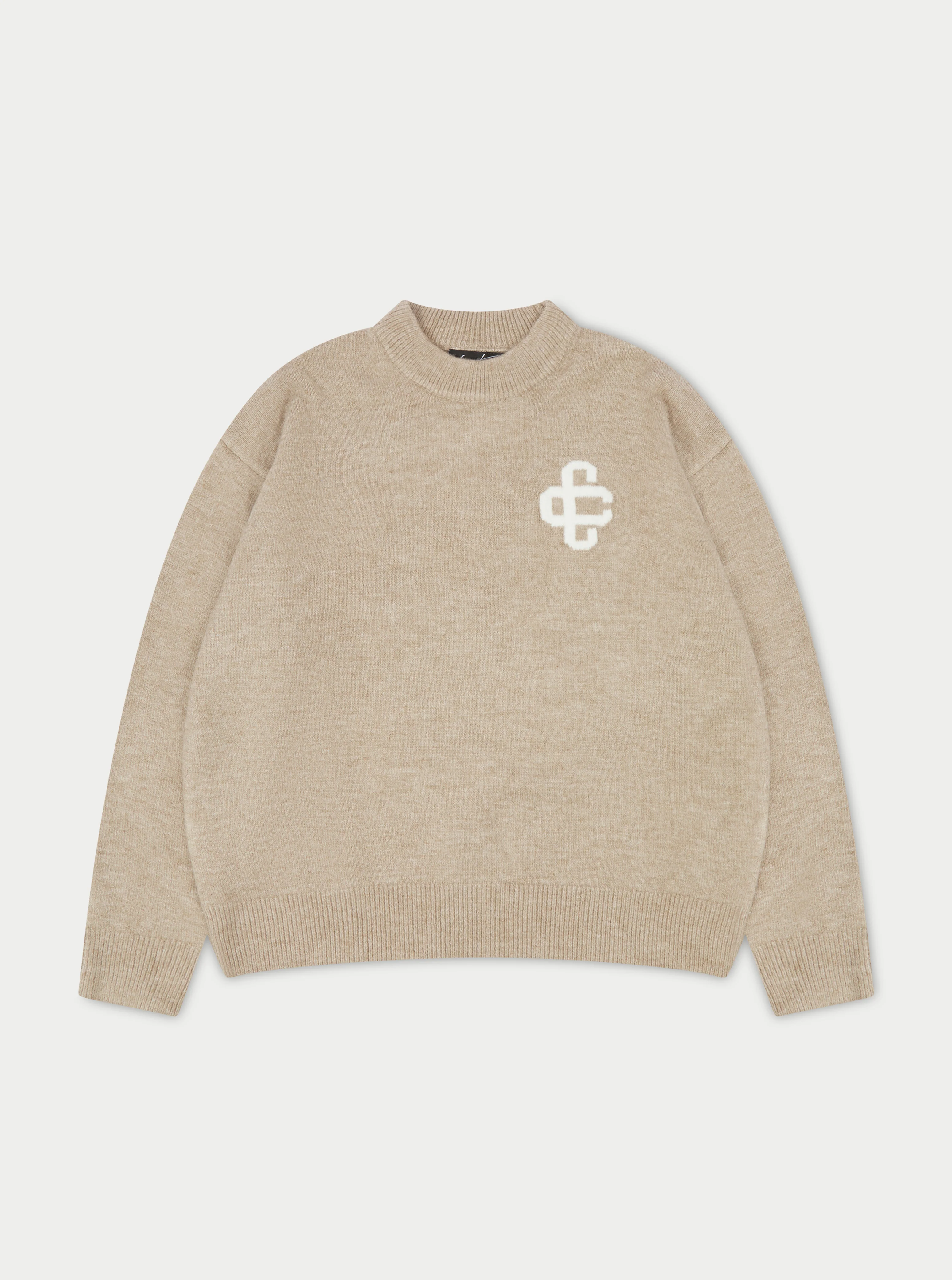 FLUFFY KNIT EMBLEM CREW - BEIGE - Image 3