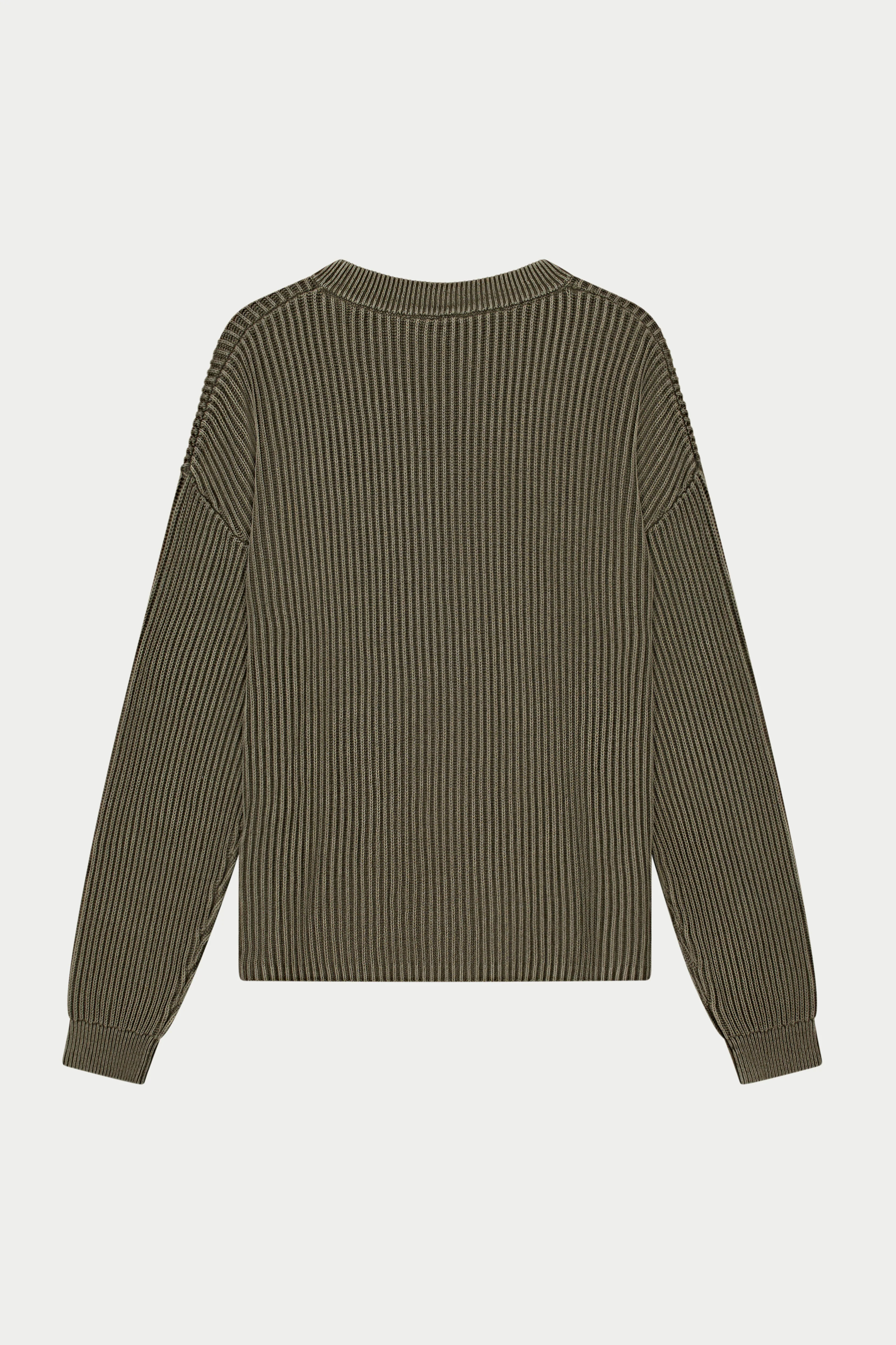 HEAVY WASHED RIBBED KNIT CREW - KHAKI - Image 7