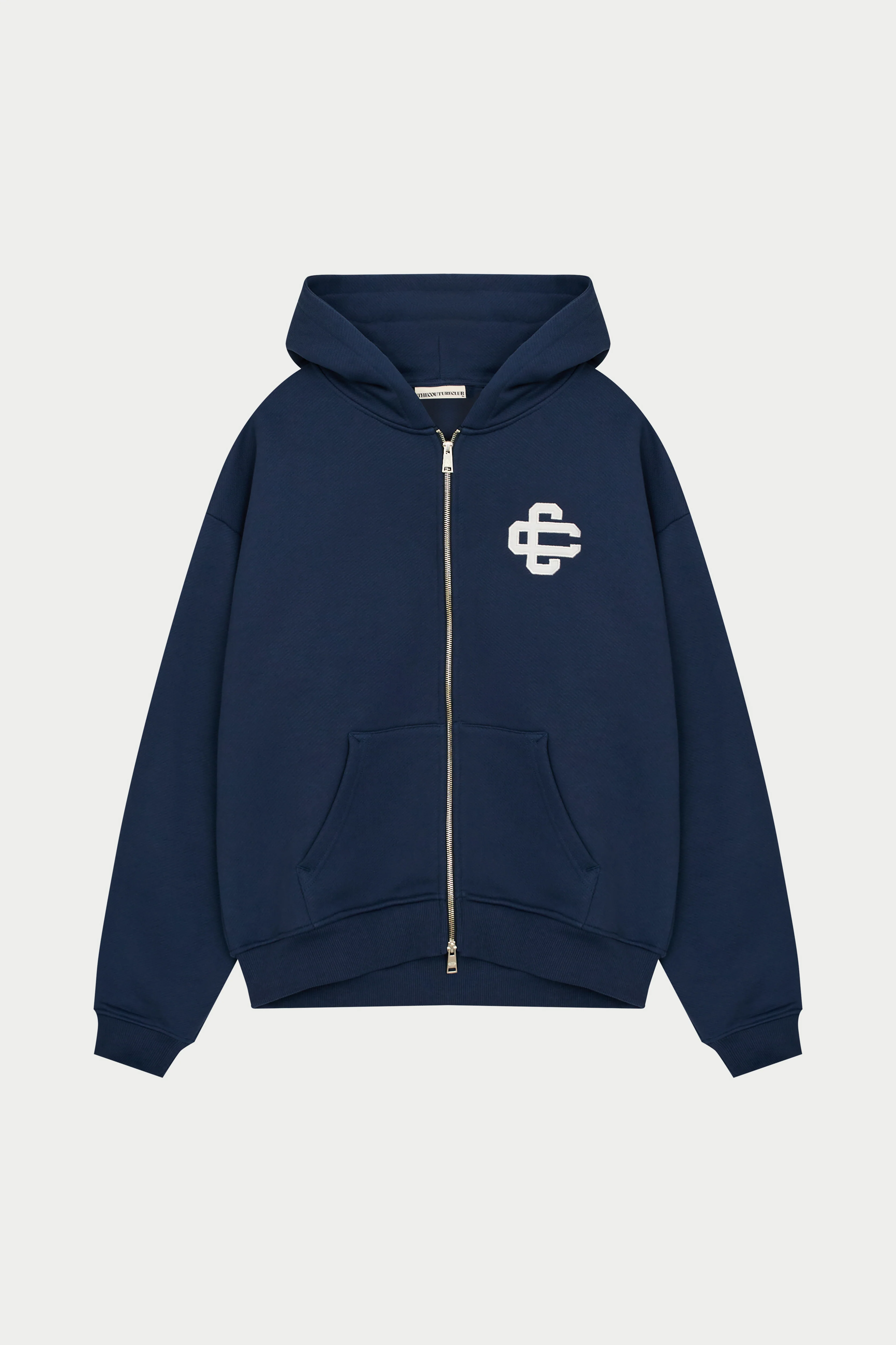 HEAVYWEIGHT EMBLEM APPLIQUE ZIP THROUGH HOODIE - NAVY