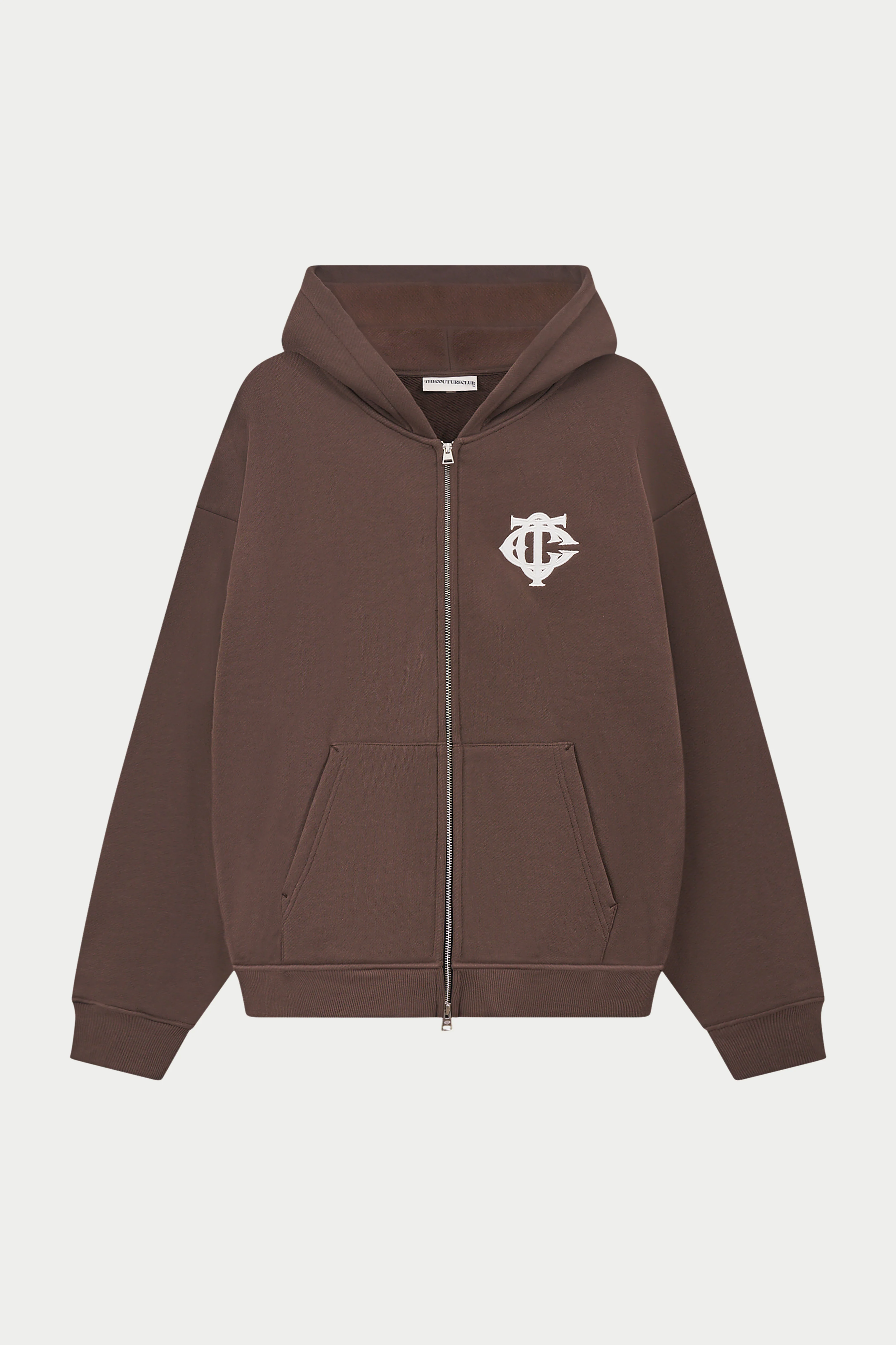 HEAVYWEIGHT MONOGRAM APPLIQUE EMBLEM ZIP THROUGH - BROWN