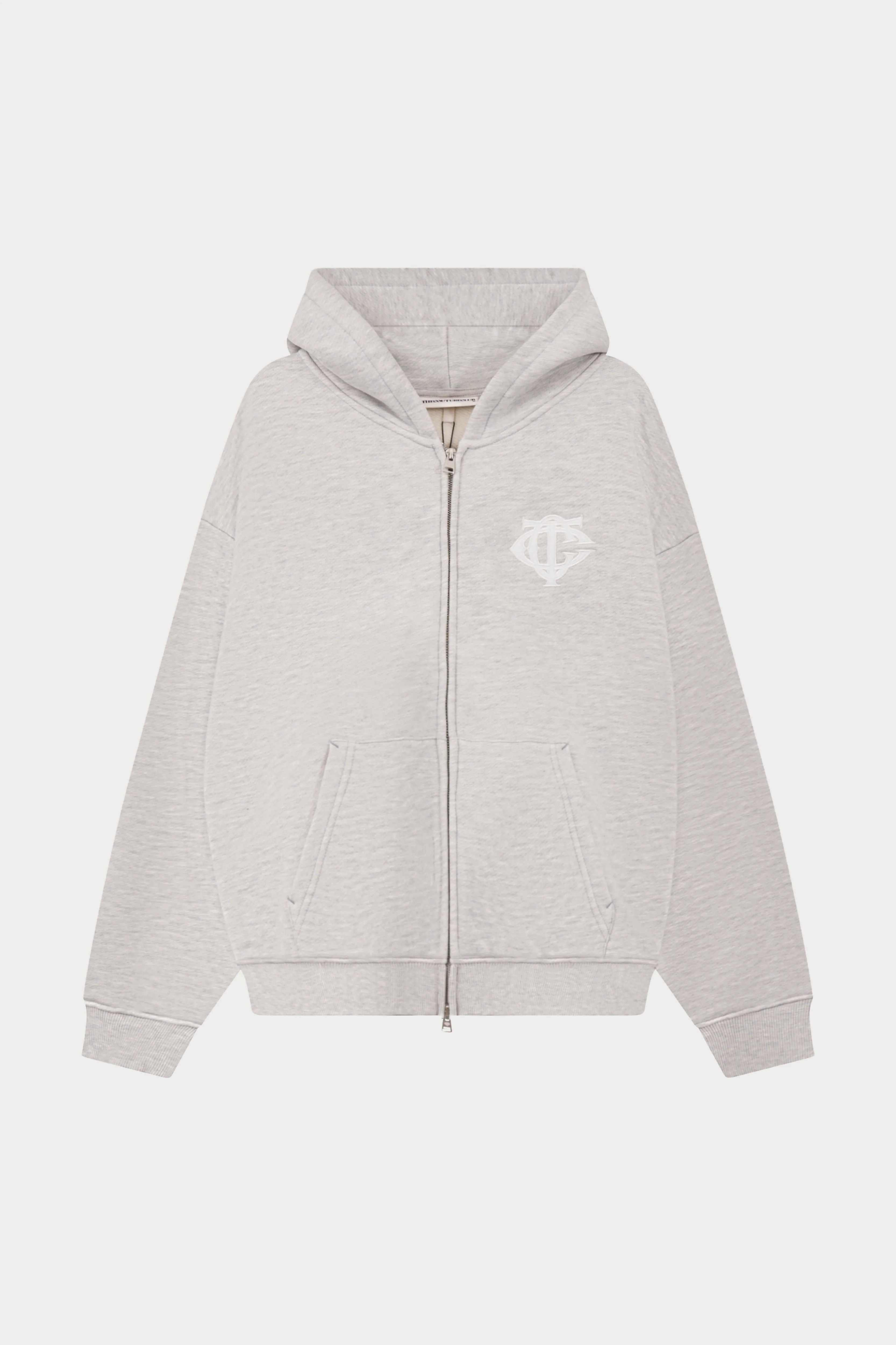 HEAVYWEIGHT MONOGRAM APPLIQUE EMBLEM ZIP THROUGH - GREY MARL
