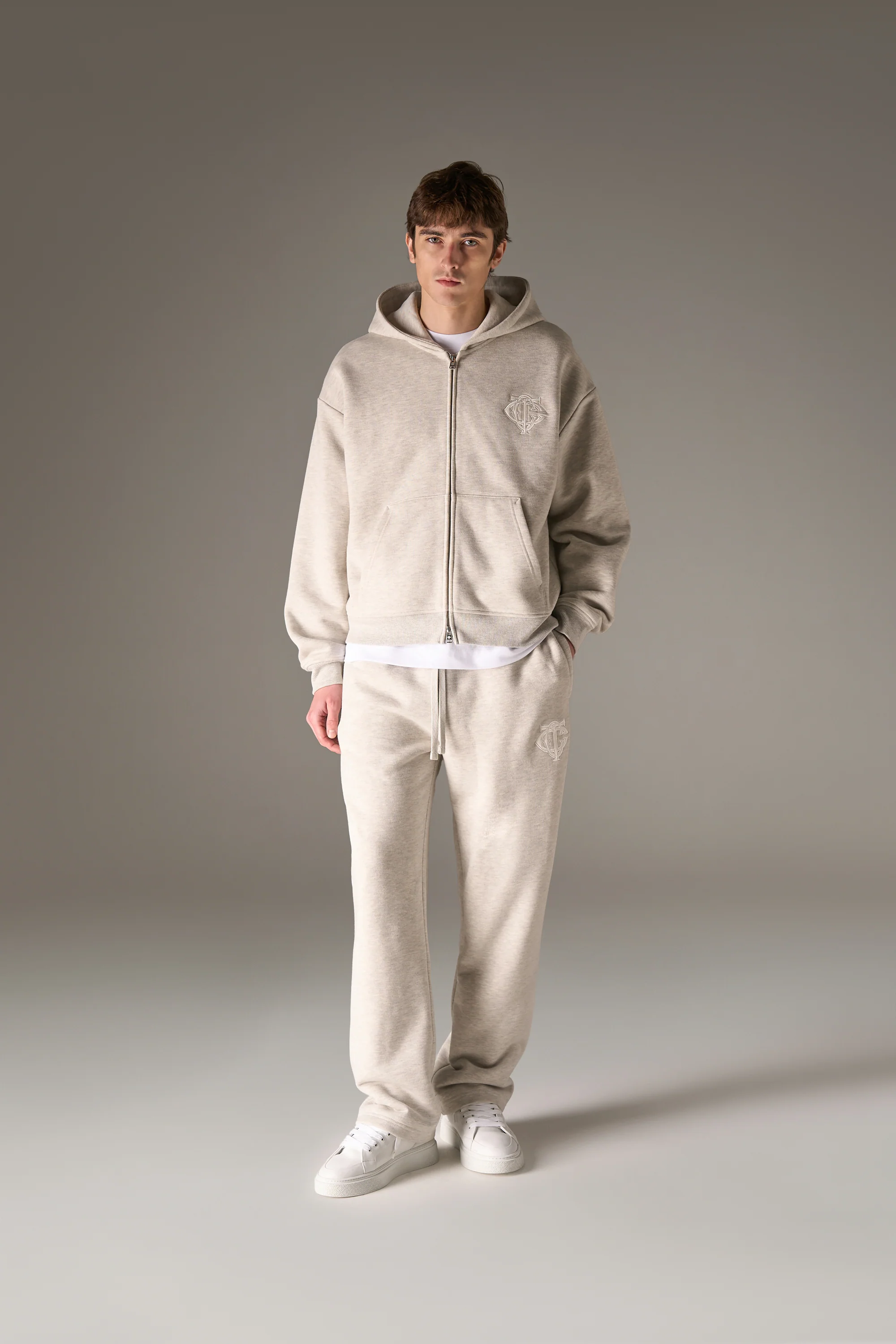 HEAVYWEIGHT MONOGRAM APPLIQUE EMBLEM ZIP THROUGH - GREY MARL - Image 5