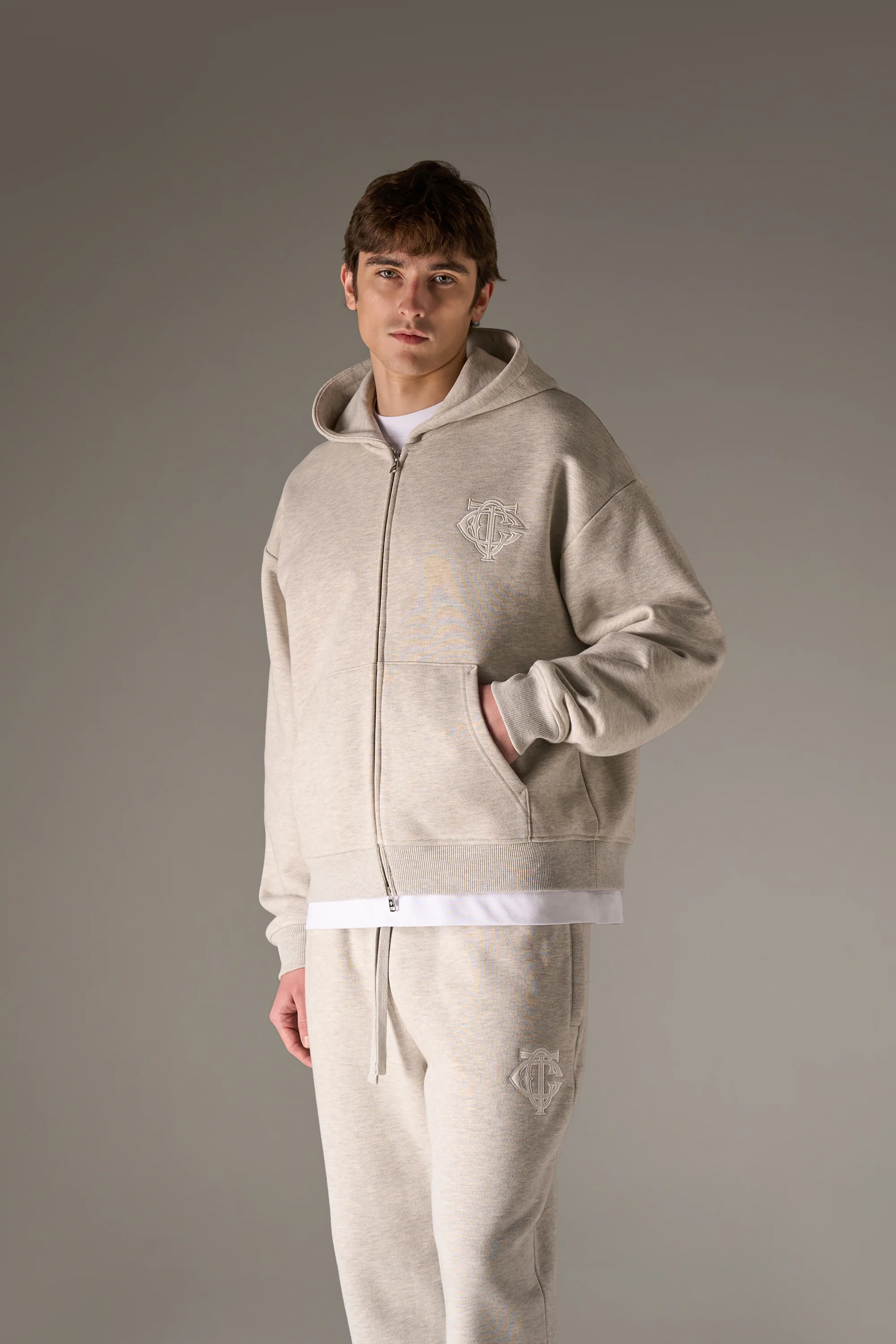 HEAVYWEIGHT MONOGRAM APPLIQUE EMBLEM ZIP THROUGH - GREY MARL - Image 6