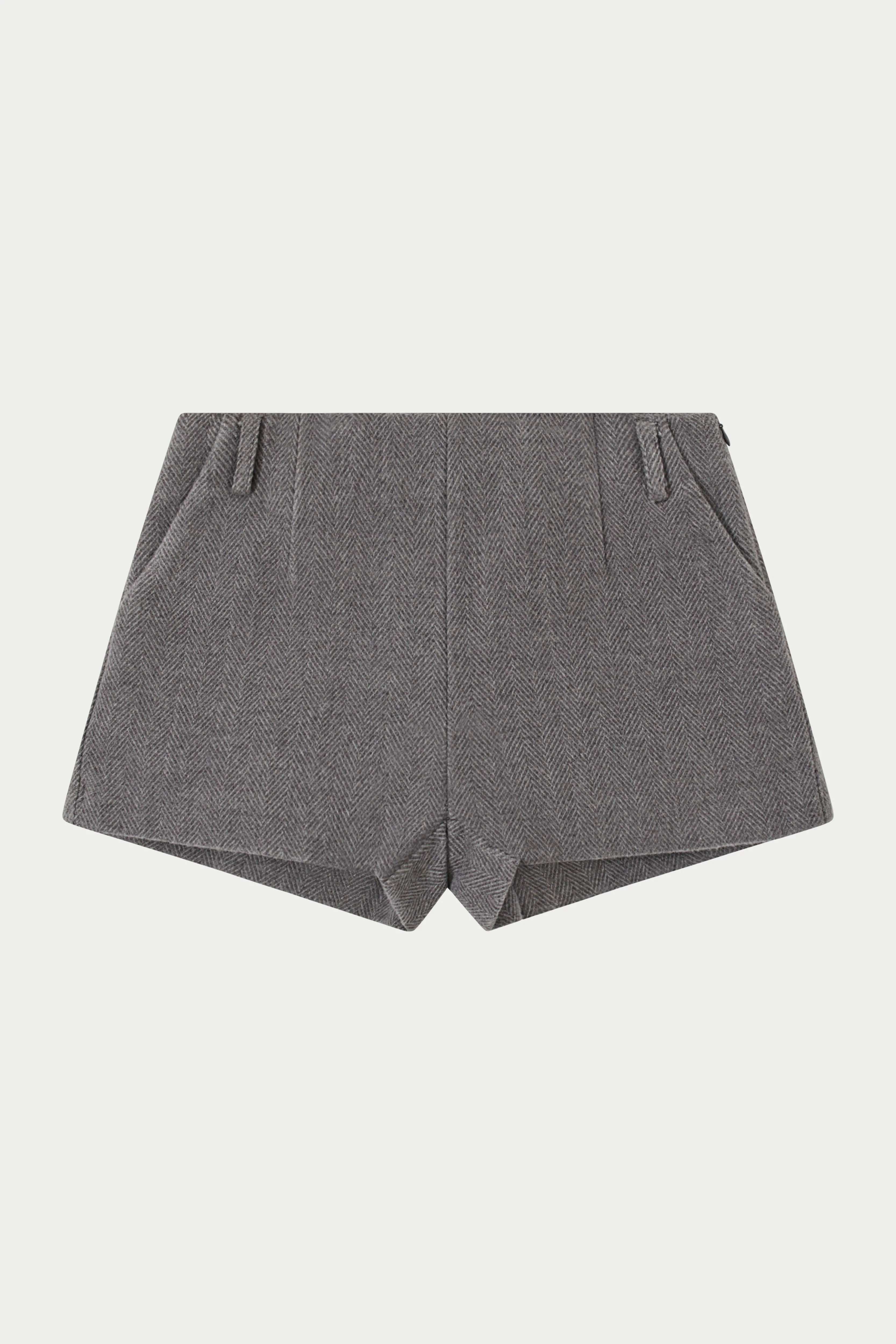 HERRINGBONE TAILORED MINI SHORTS - GREY