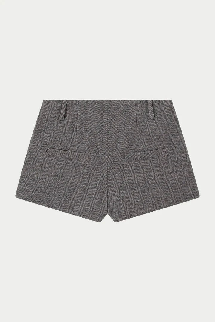 HERRINGBONE TAILORED MINI SHORTS - GREY - Image 8