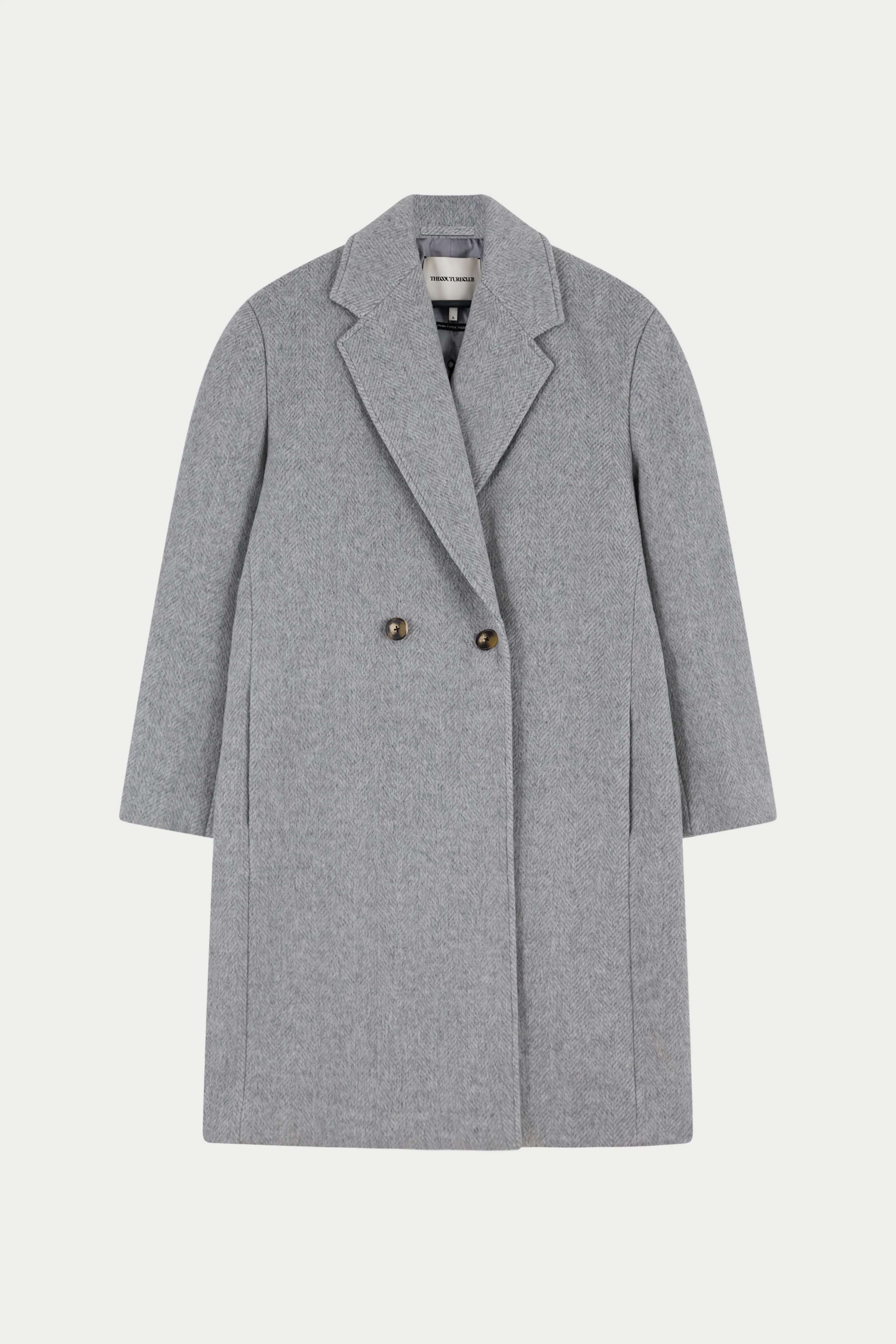 HERRINGBONE WOOL LONGLINE DUSTER COAT - GREY