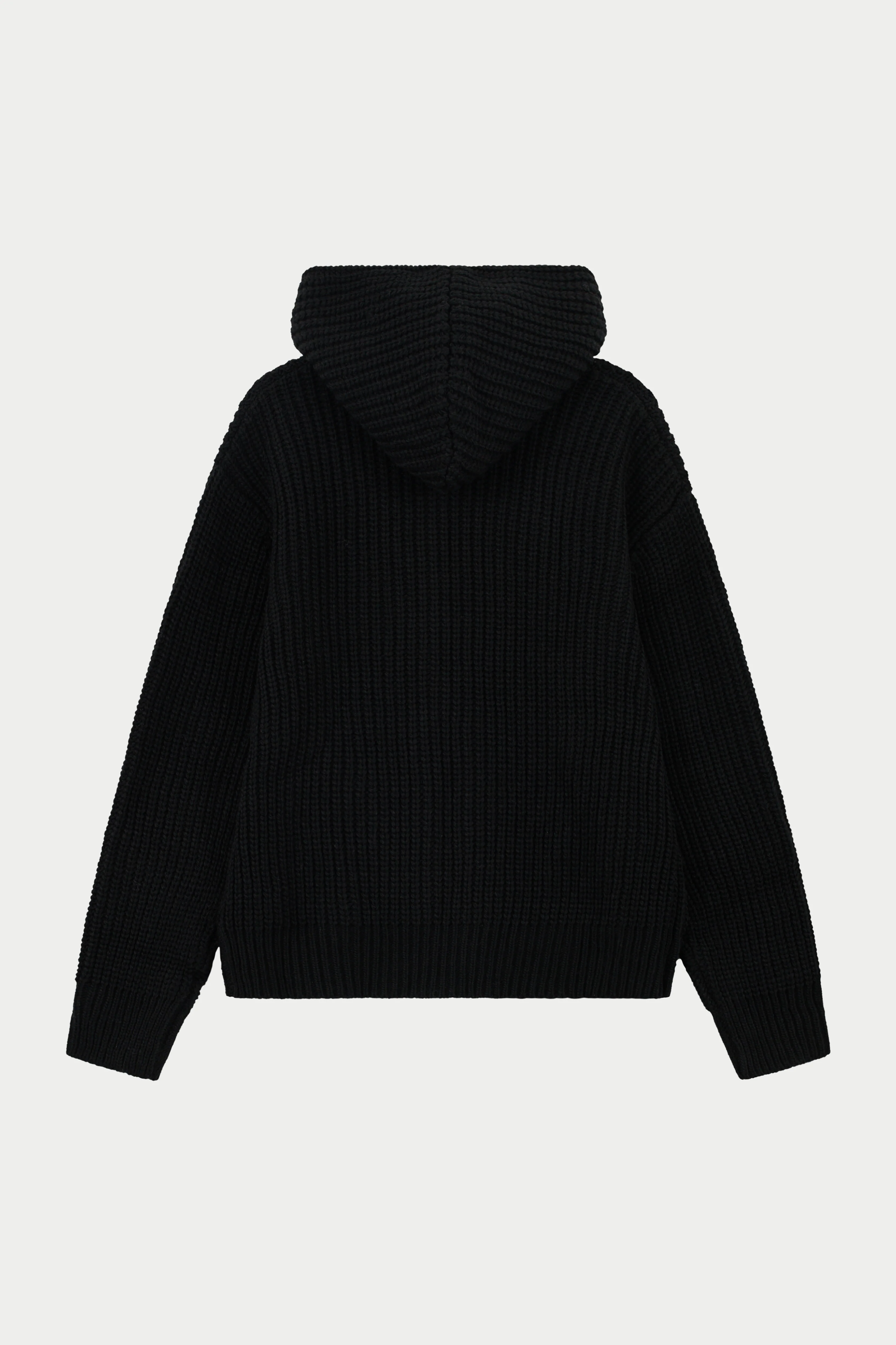HEAVY RIB KNITTED ZIP THROUGH HOODIE - BLACK - Image 8