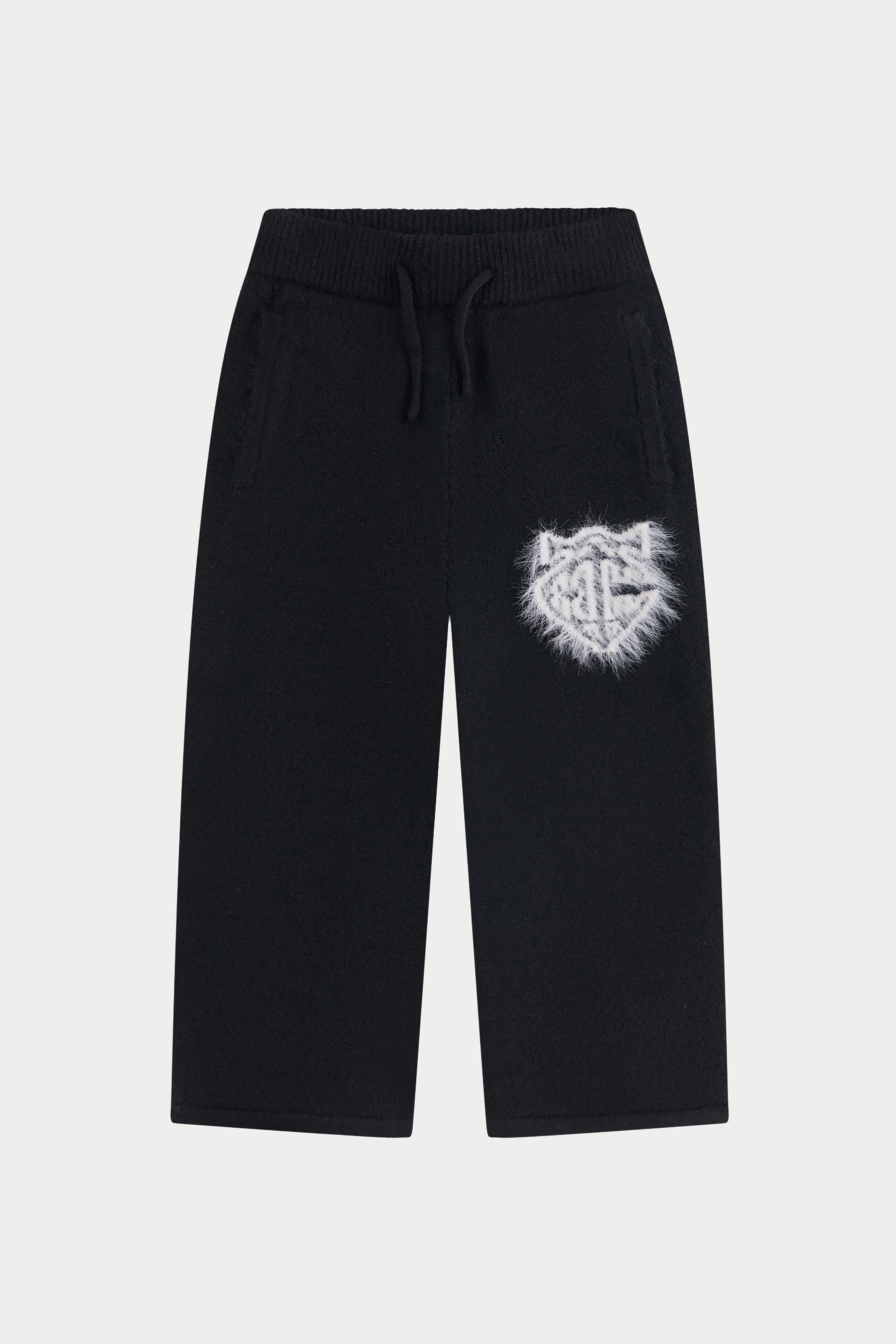 JUNIOR MONOGRAM EMBLEM FLUFFY KNIT JOGGERS - BLACK - Image 2