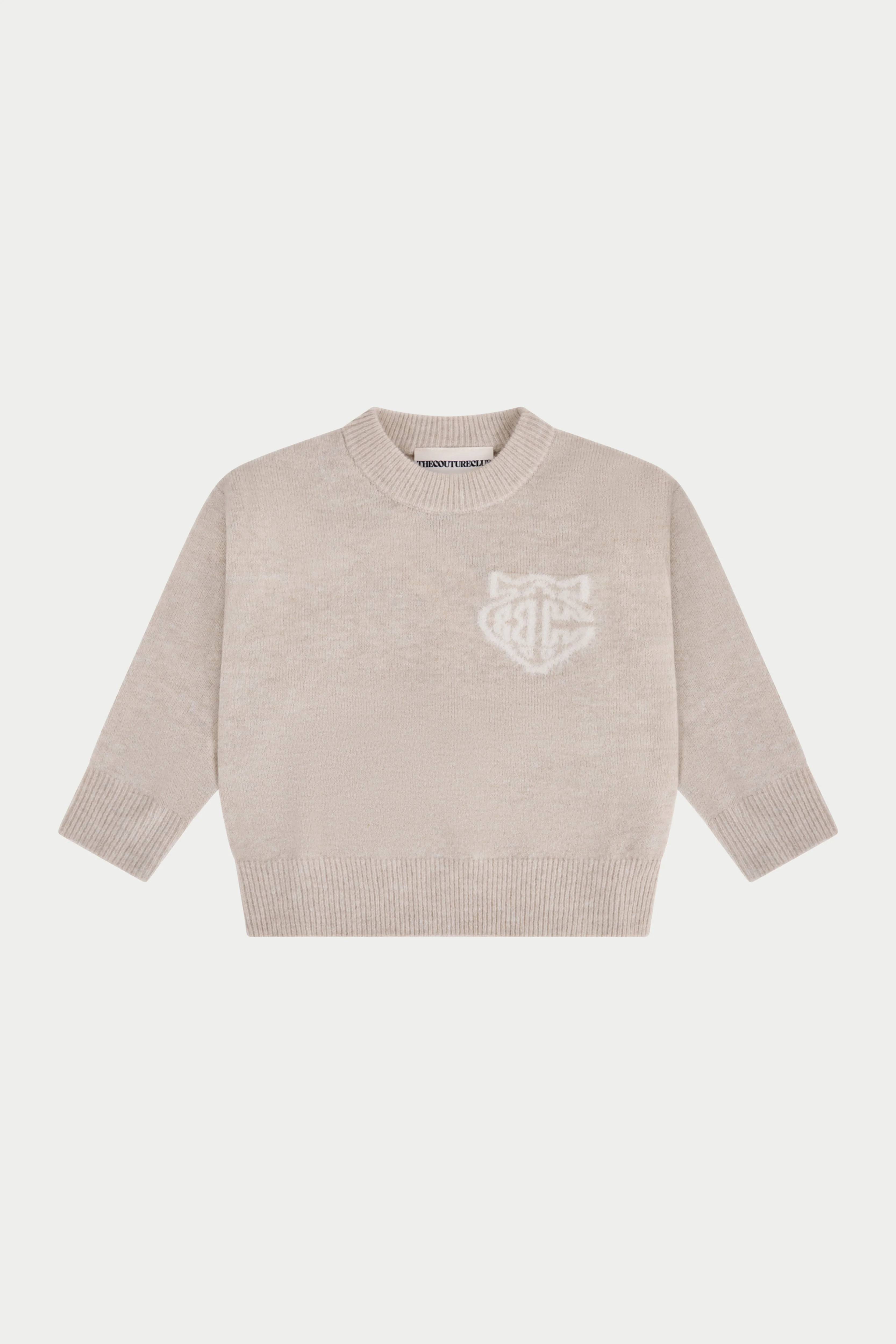 JUNIOR MONOGRAM FLUFFY KNIT CREW - BEIGE - Image 2