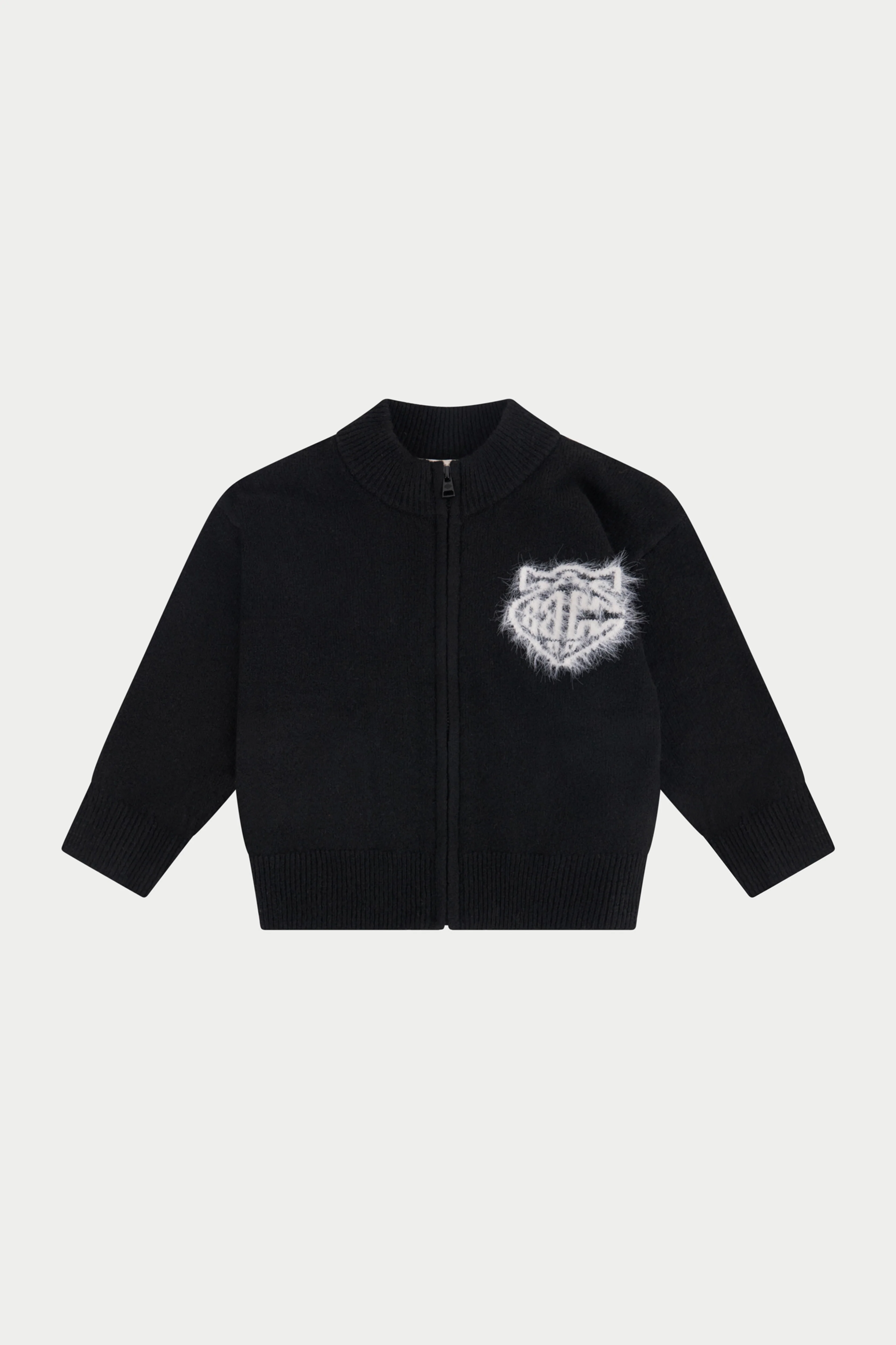 JUNIOR MONOGRAM FLUFFY KNIT ZIP THROUGH - BLACK - Image 2