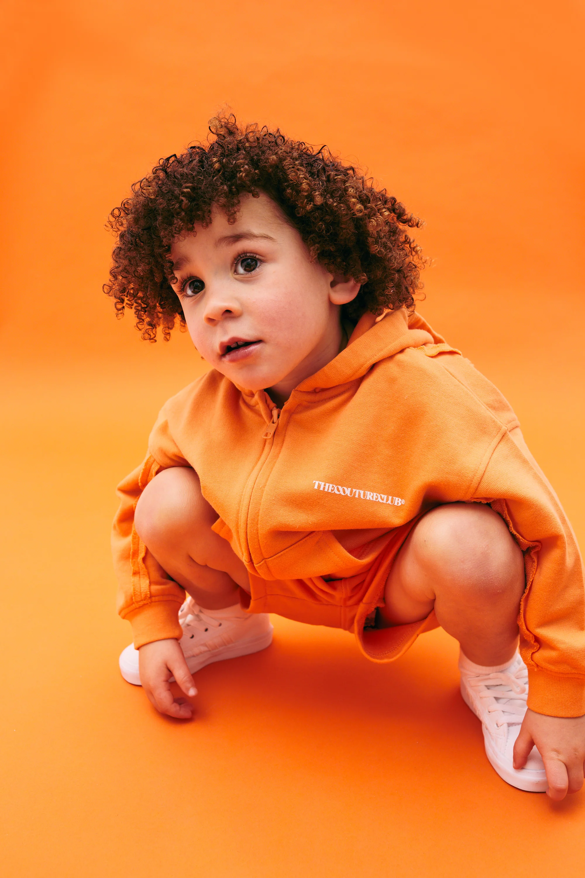KIDS RAW SEAM ZIP THROUGH HOODIE - ORANGE - Image 3