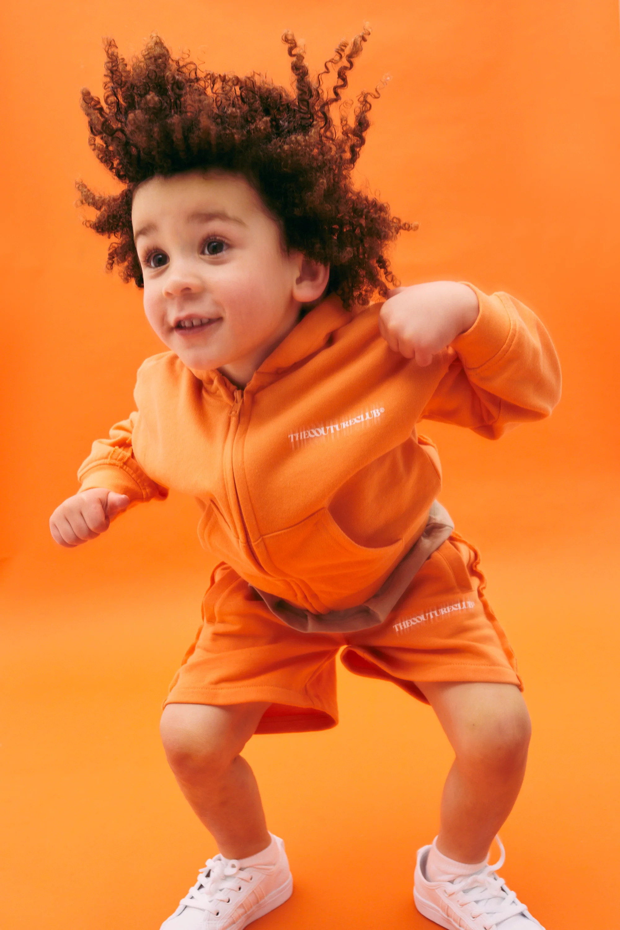 KIDS RAW SEAM ZIP THROUGH HOODIE - ORANGE - Image 5