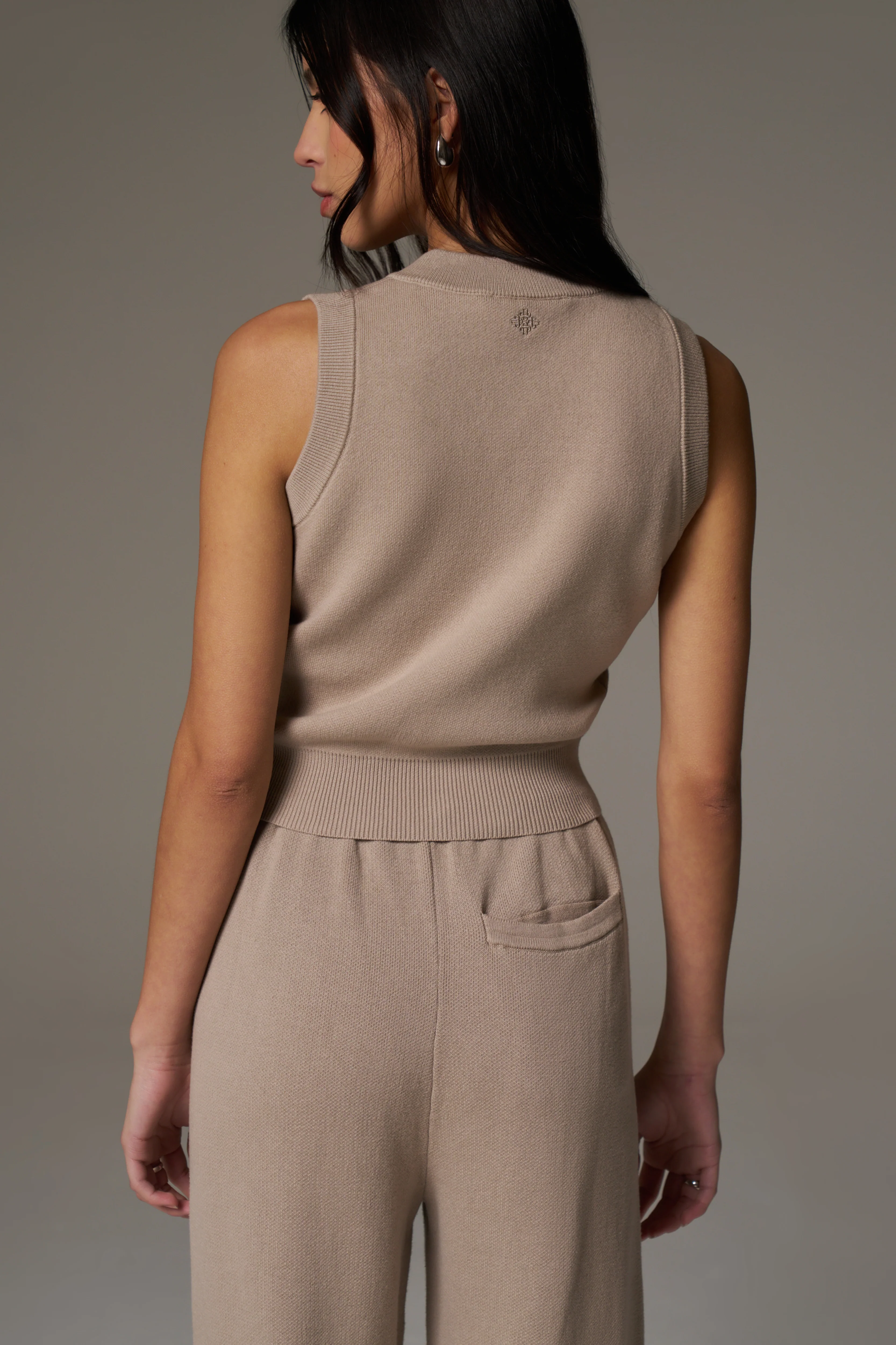 KNIT BUTTON THROUGH TOP - BEIGE - Image 4