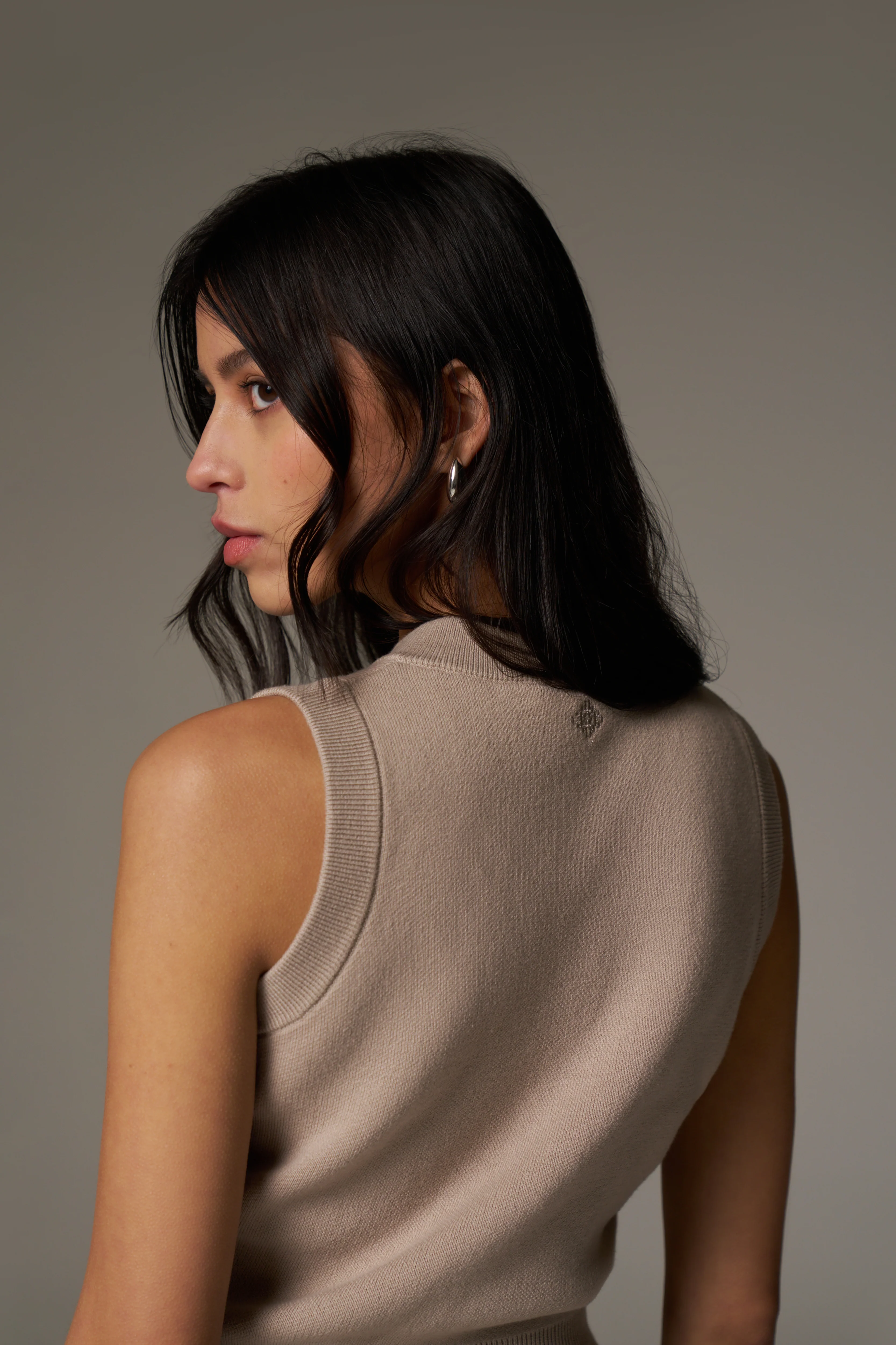 KNIT BUTTON THROUGH TOP - BEIGE - Image 5