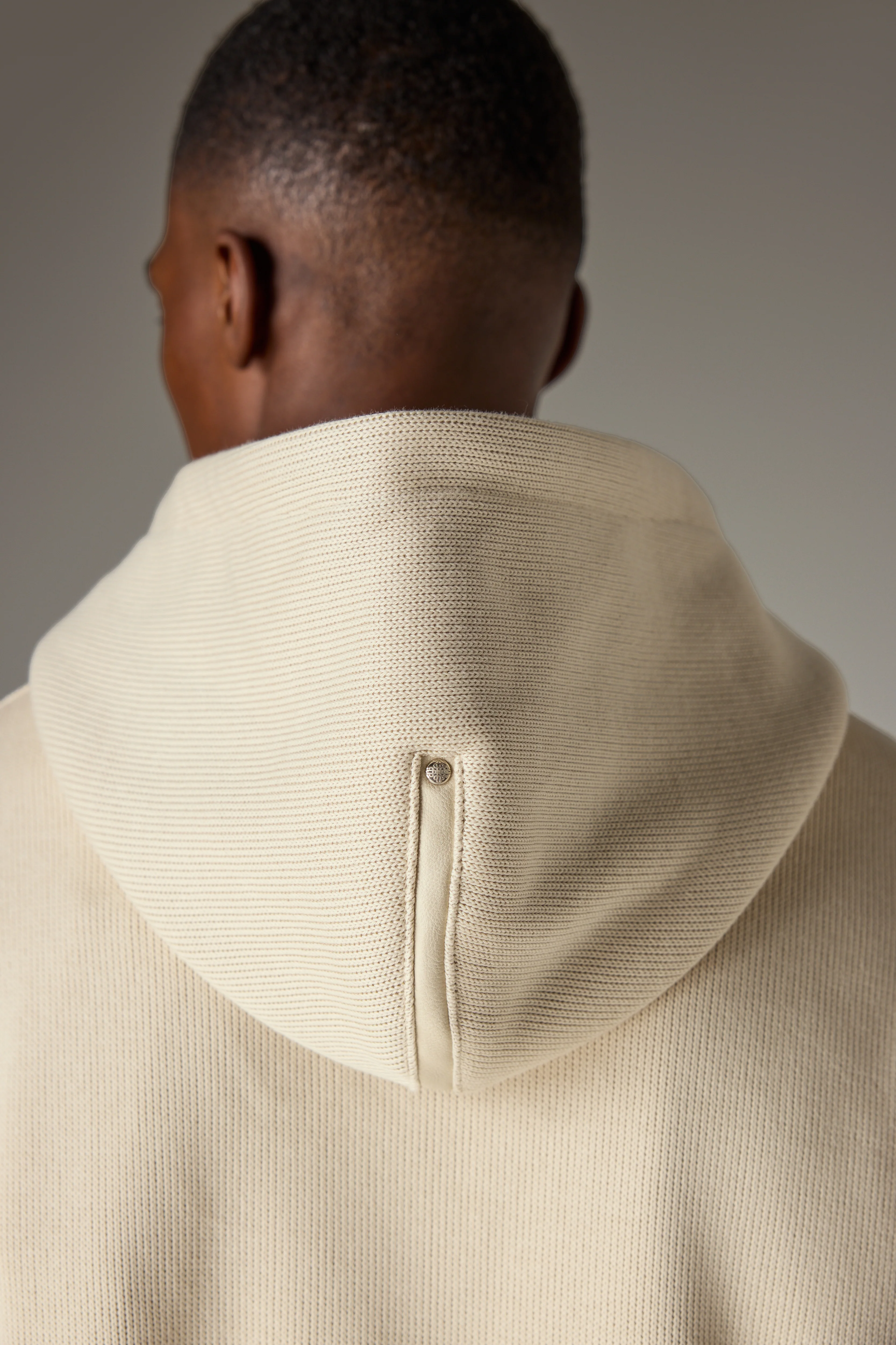 KNIT CONTRAST BINDING ZIP THROUGH HOODIE - BEIGE - Image 5