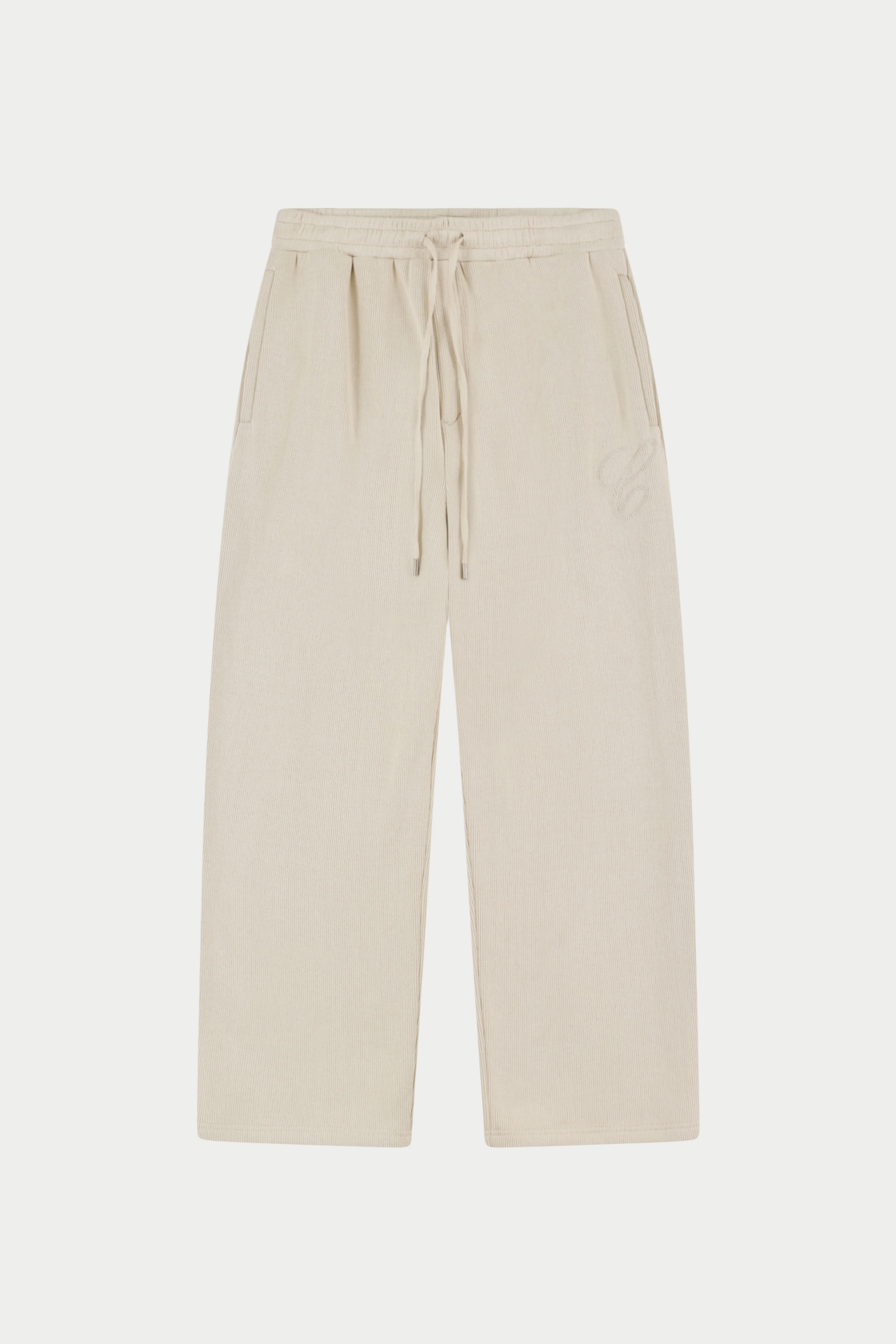 KNIT CONTRAST DRAWCORDS RELAXED JOGGERS - BEIGE