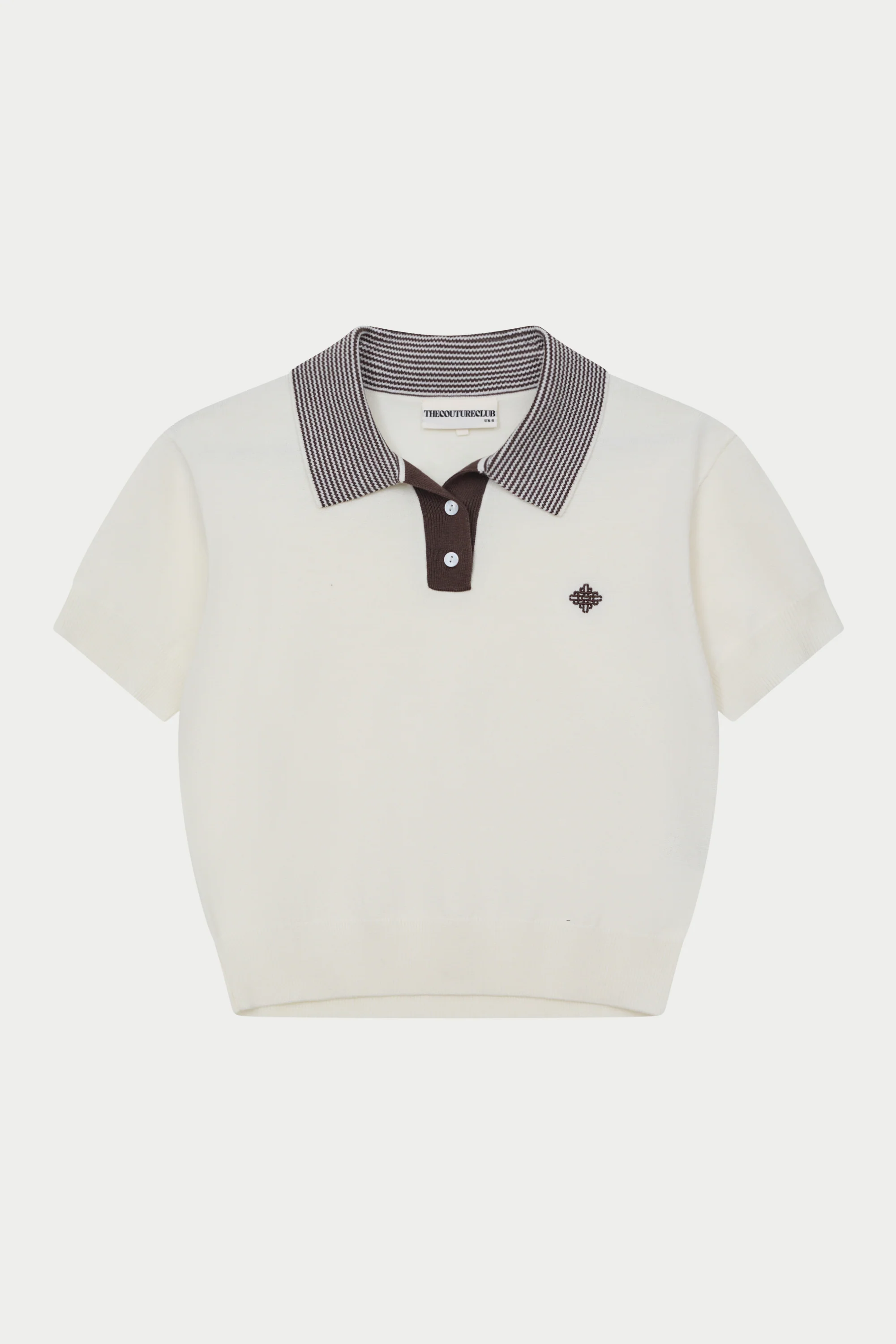 KNITTED COLLAR POLO TOP - CREAM