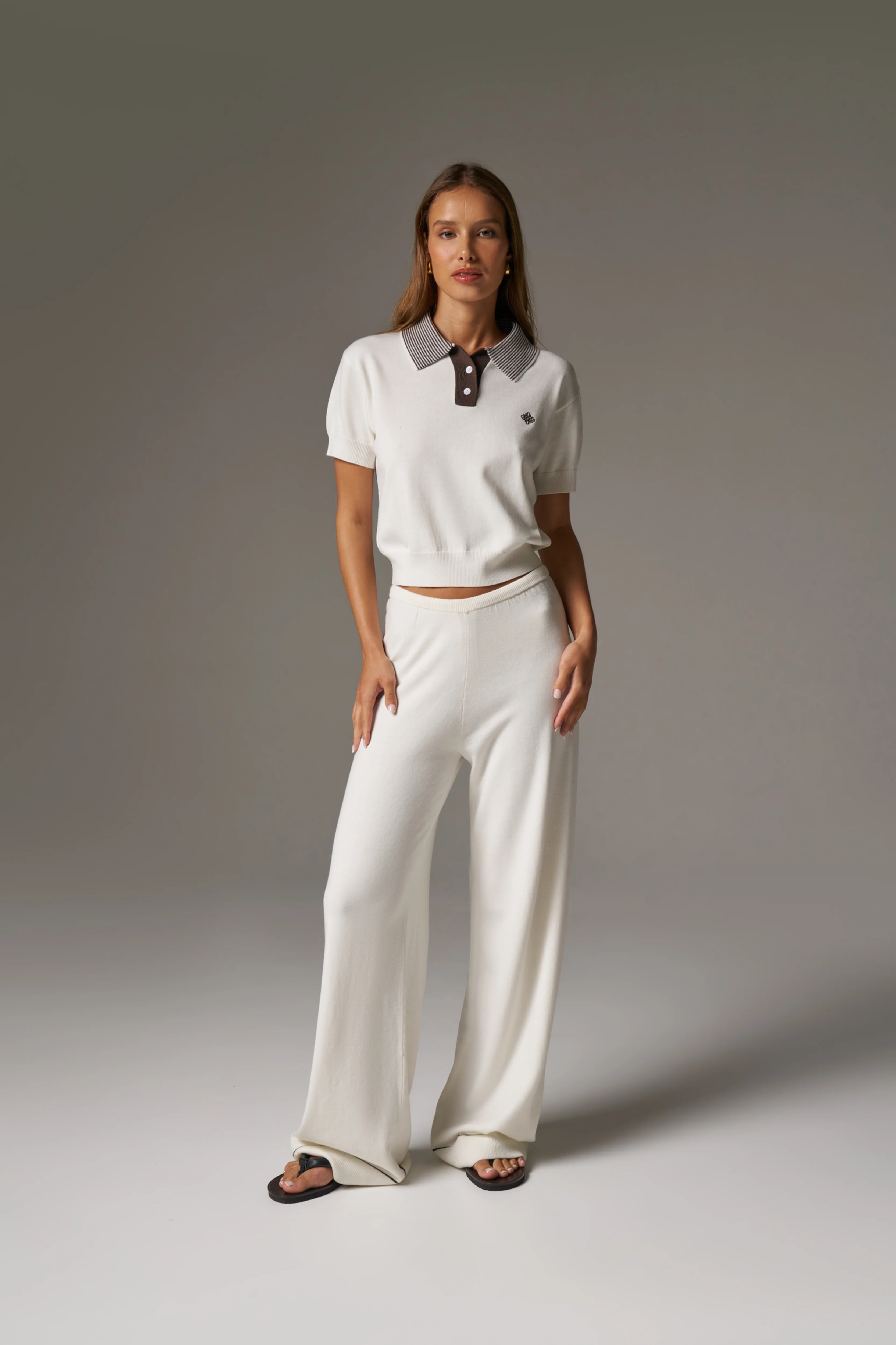 KNITTED PANEL TROUSERS - CREAM - Image 3