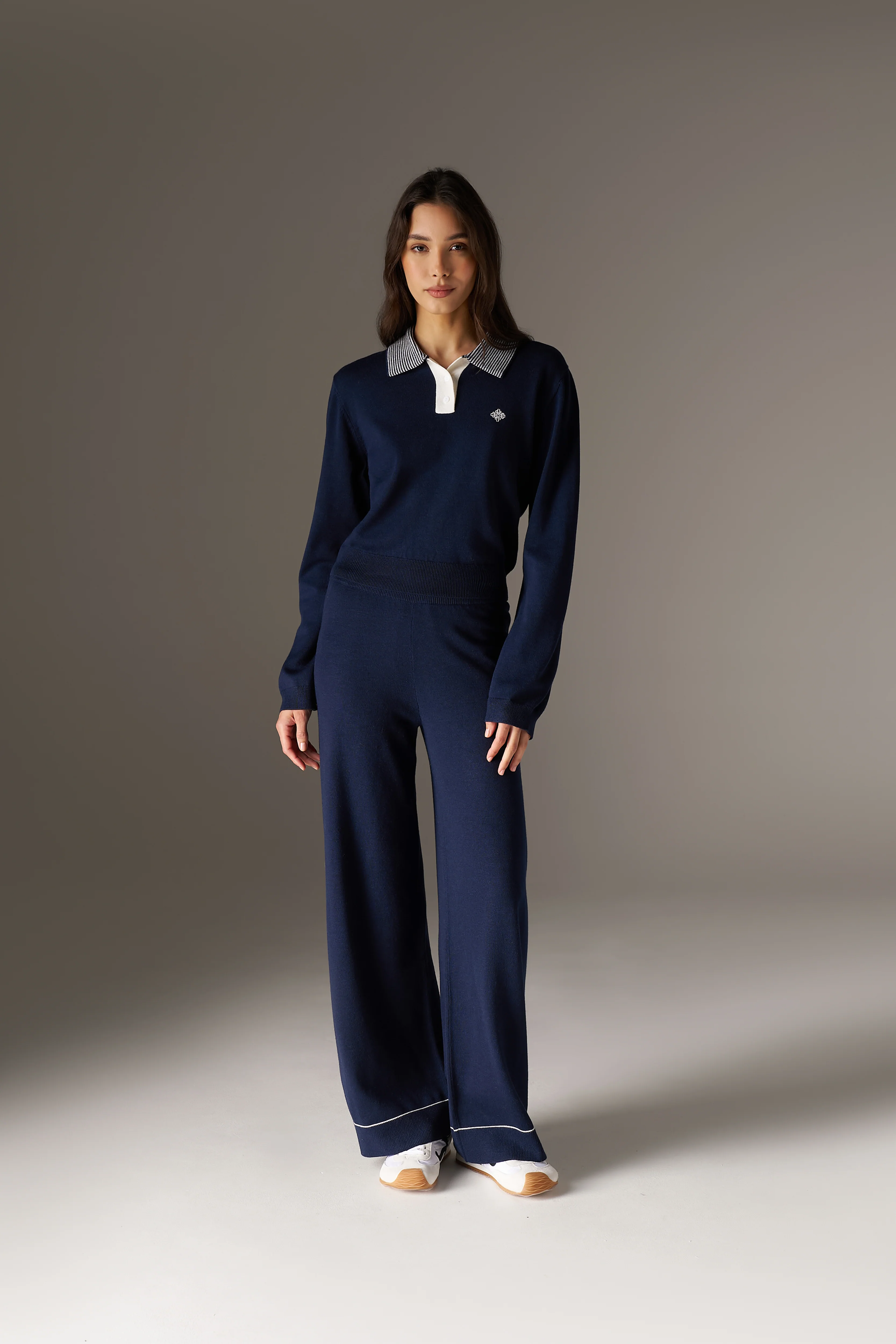 KNITTED PANEL TROUSERS - NAVY - Image 3