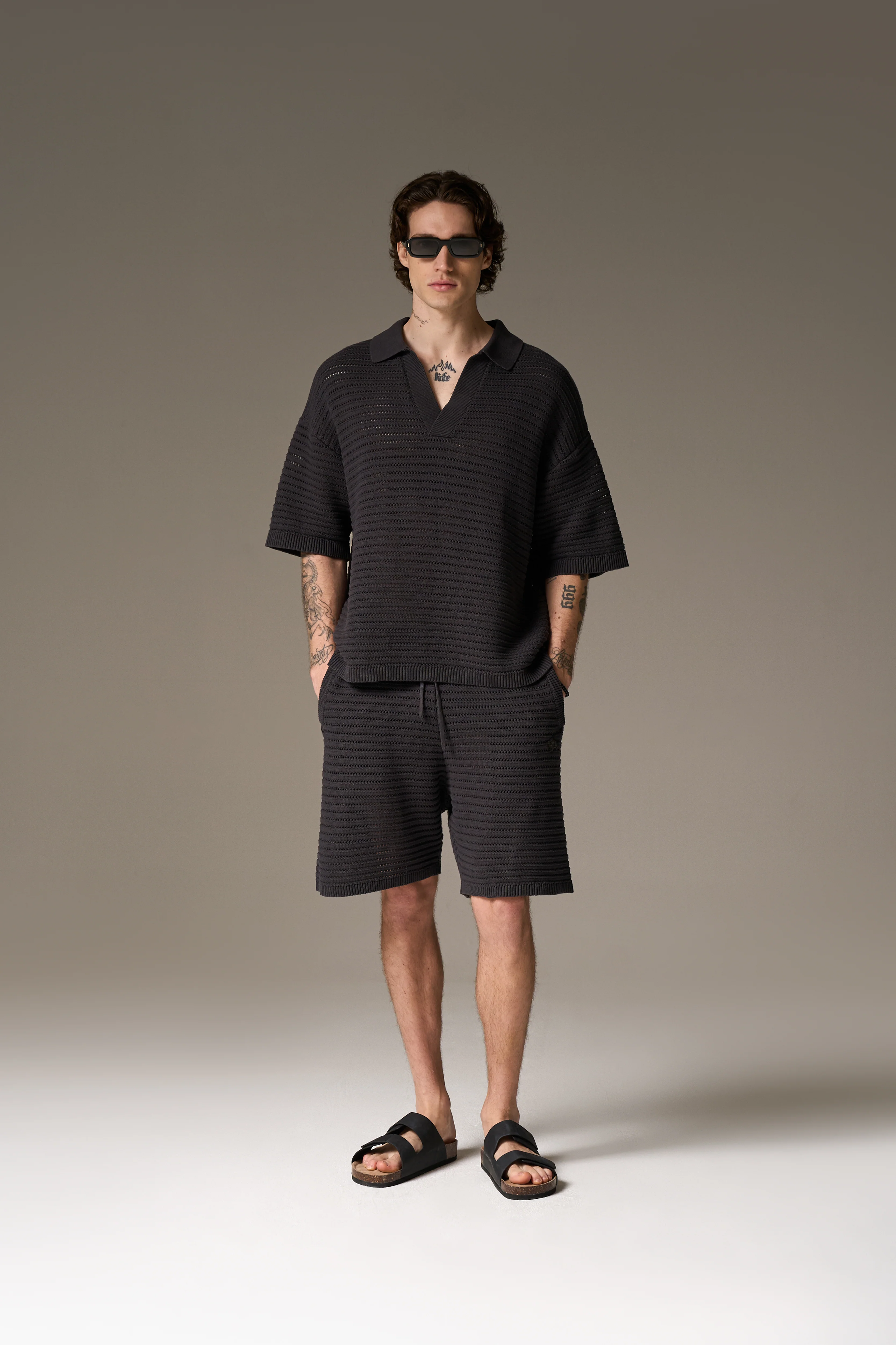 KNITTED POLO SHIRT - CHARCOAL - Image 12