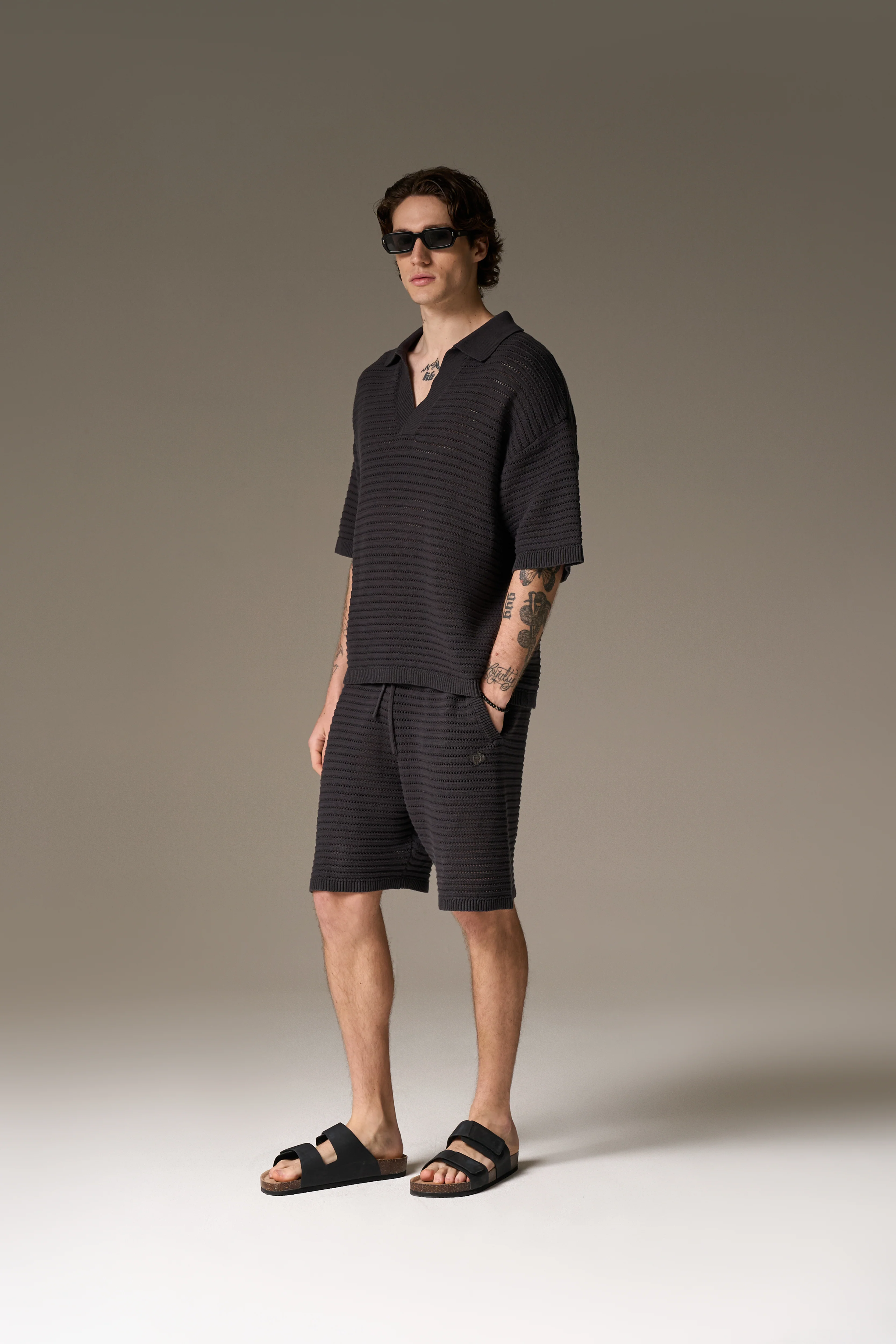KNITTED POLO SHIRT - CHARCOAL - Image 9