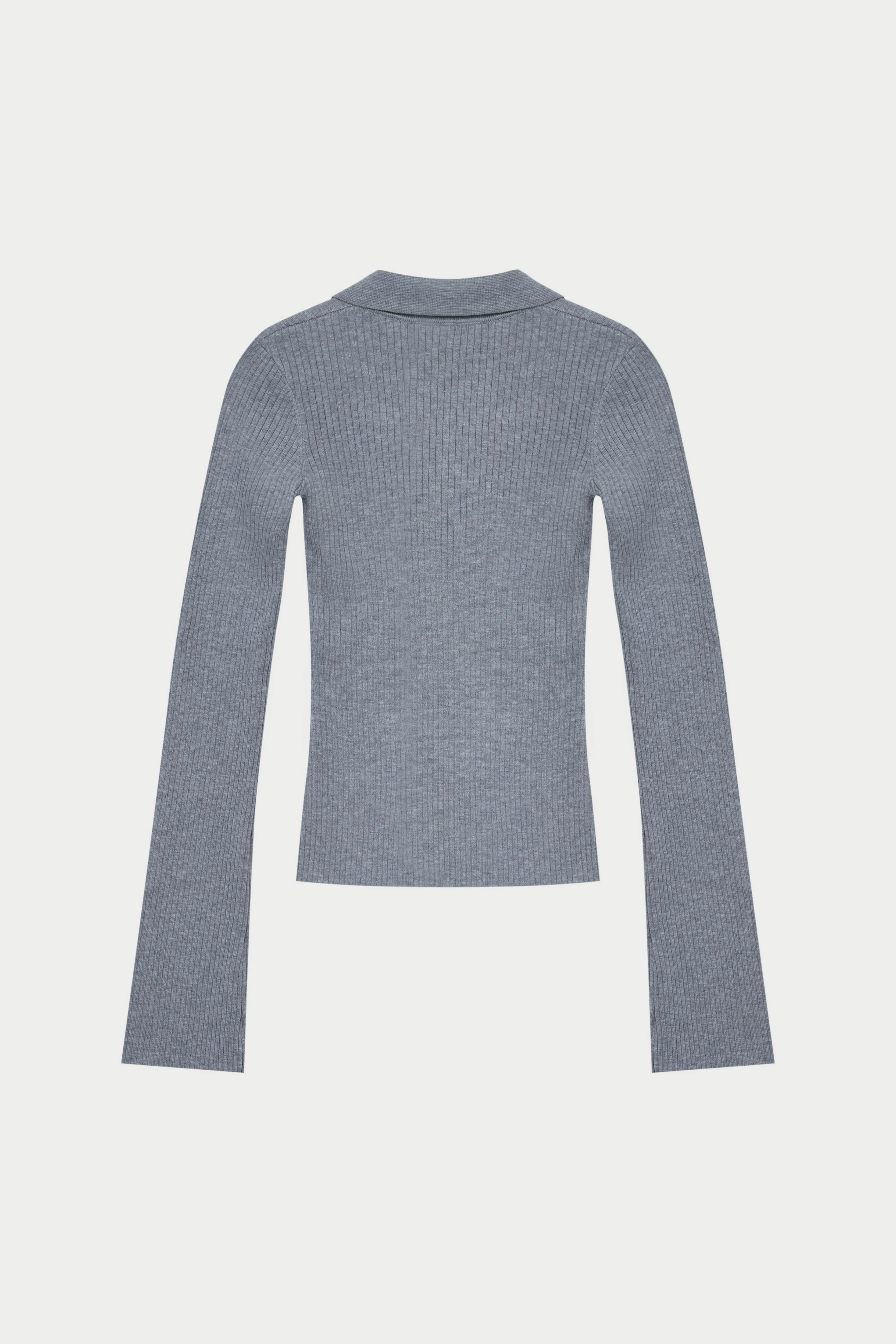 KNITTED RIBBED BUTTON THROUGH TOP - GREY MARL - Image 10