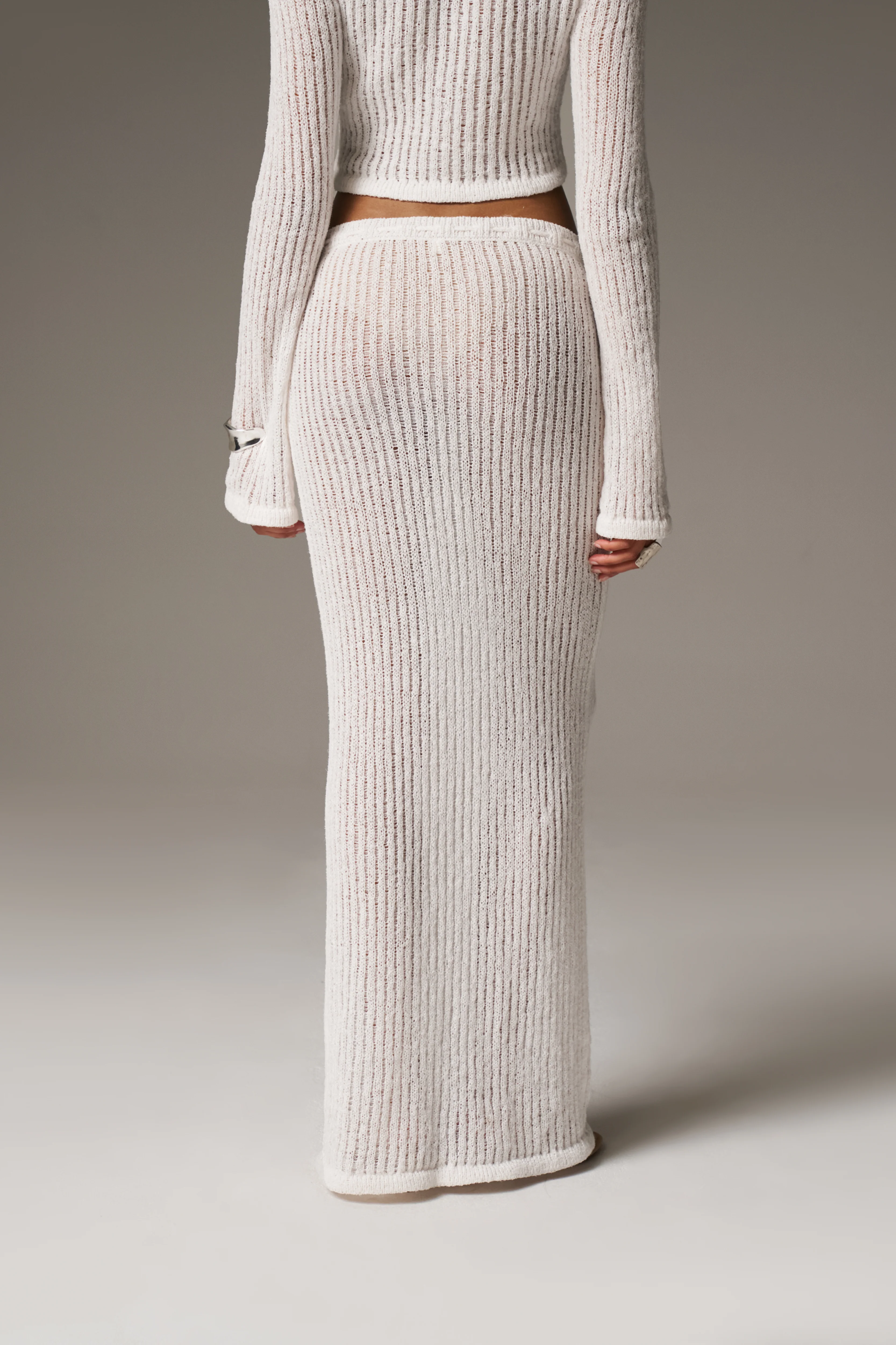 LADDER KNIT MAXI SKIRT - CREAM - Image 7