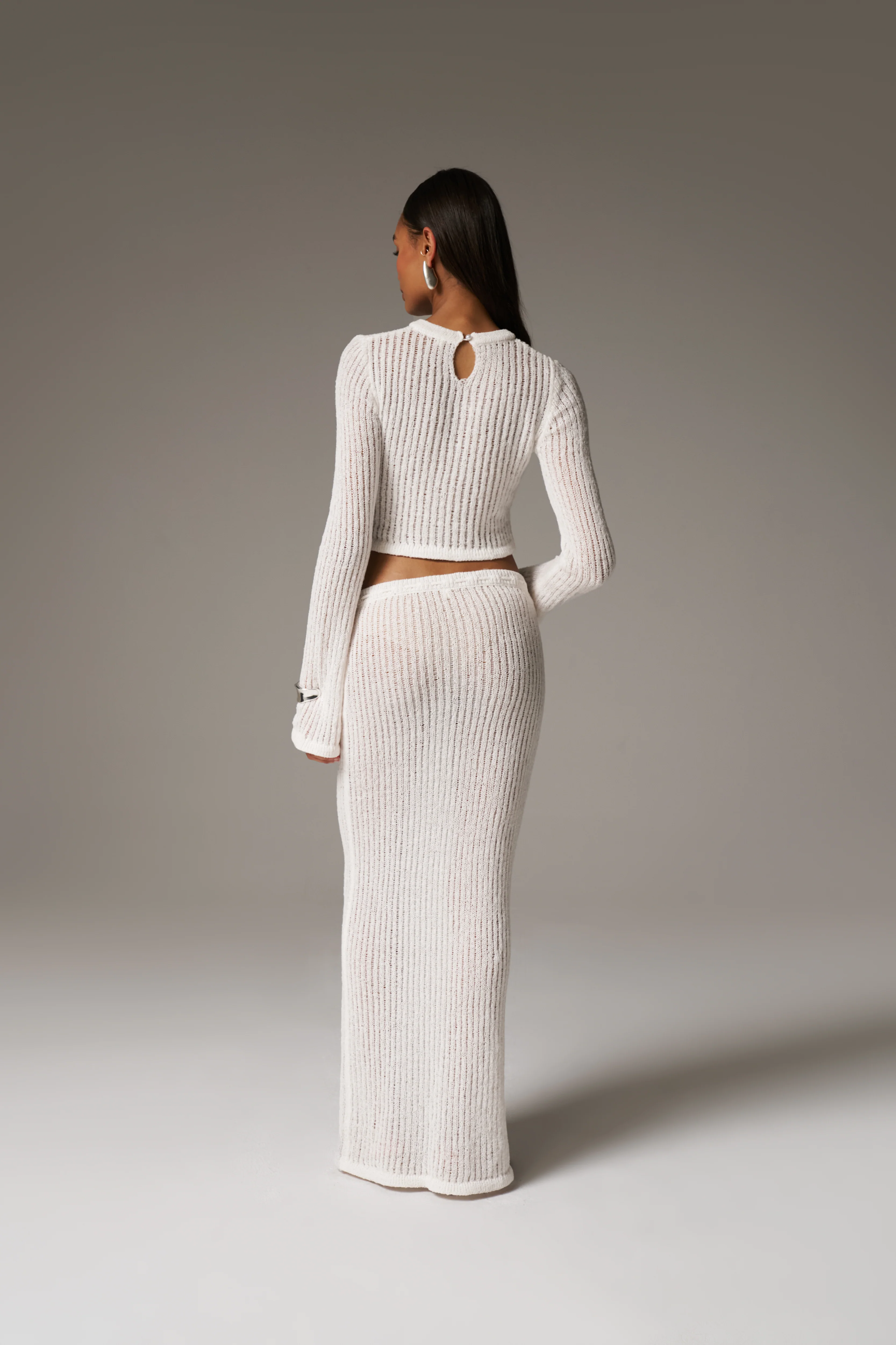 LADDER KNIT MAXI SKIRT - CREAM - Image 8