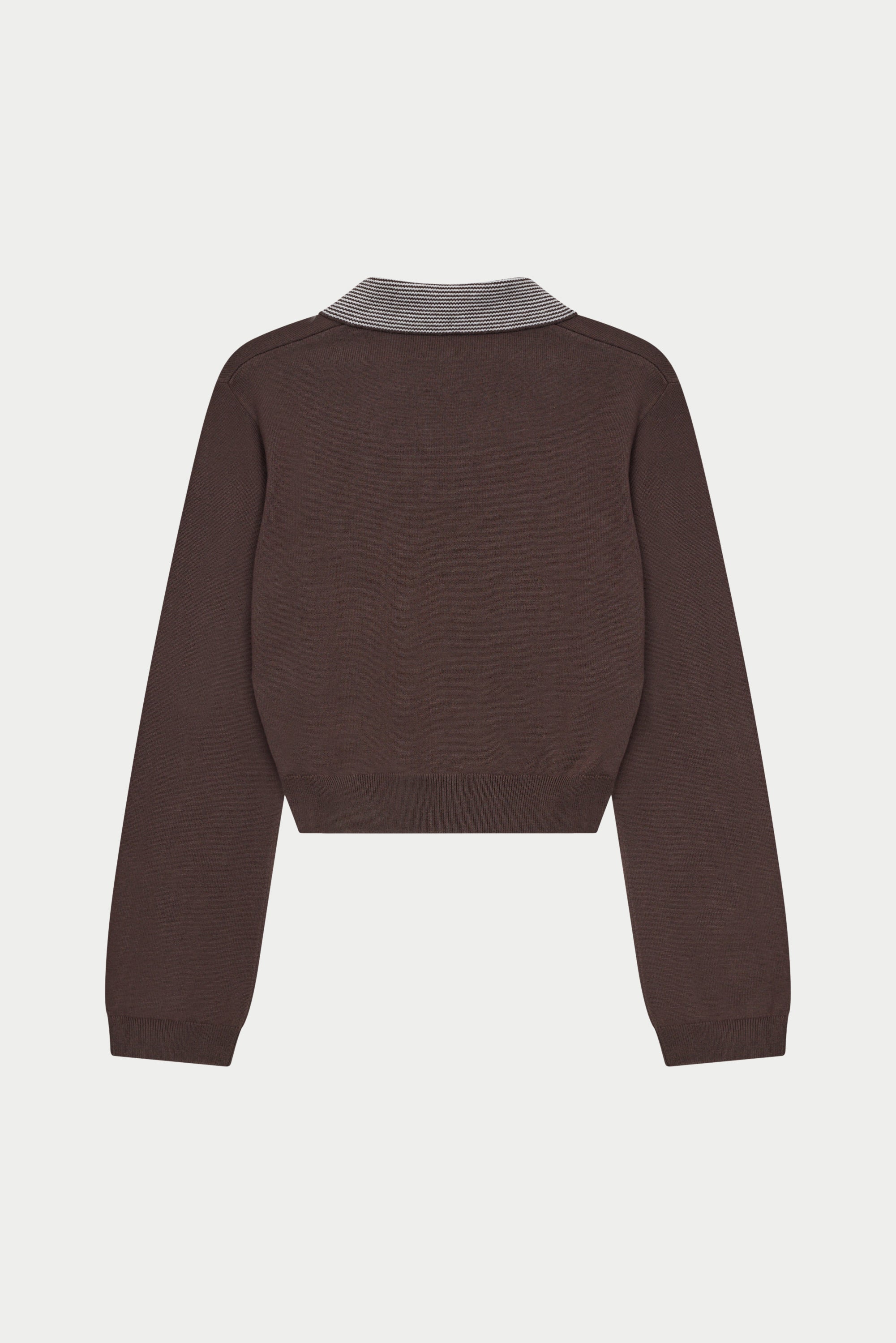 LONG SLEEVE KNITTED COLLAR POLO TOP - BROWN - Image 7