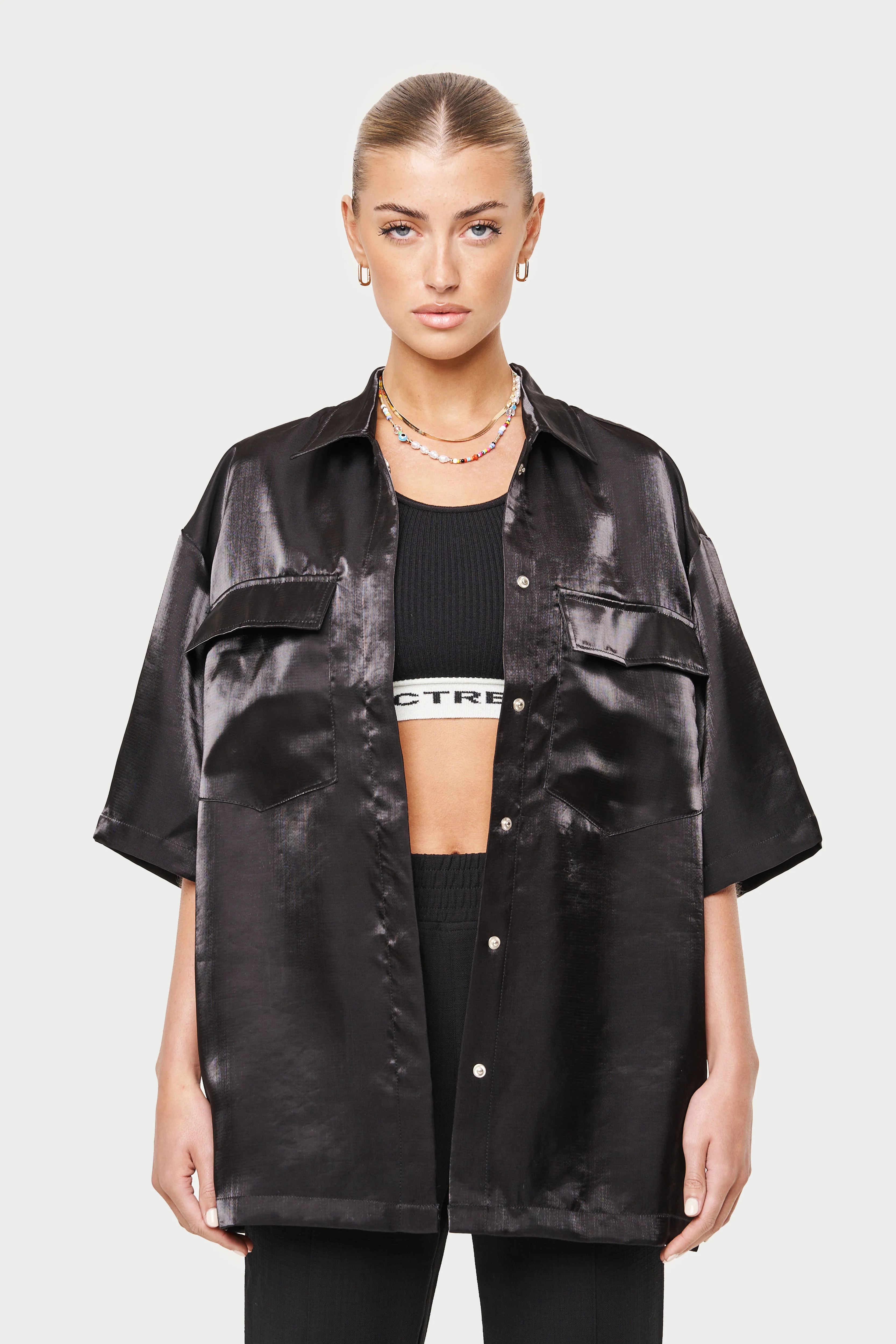 LOVE ALWAYS ORGANZA SHIRT - BLACK - Image 2