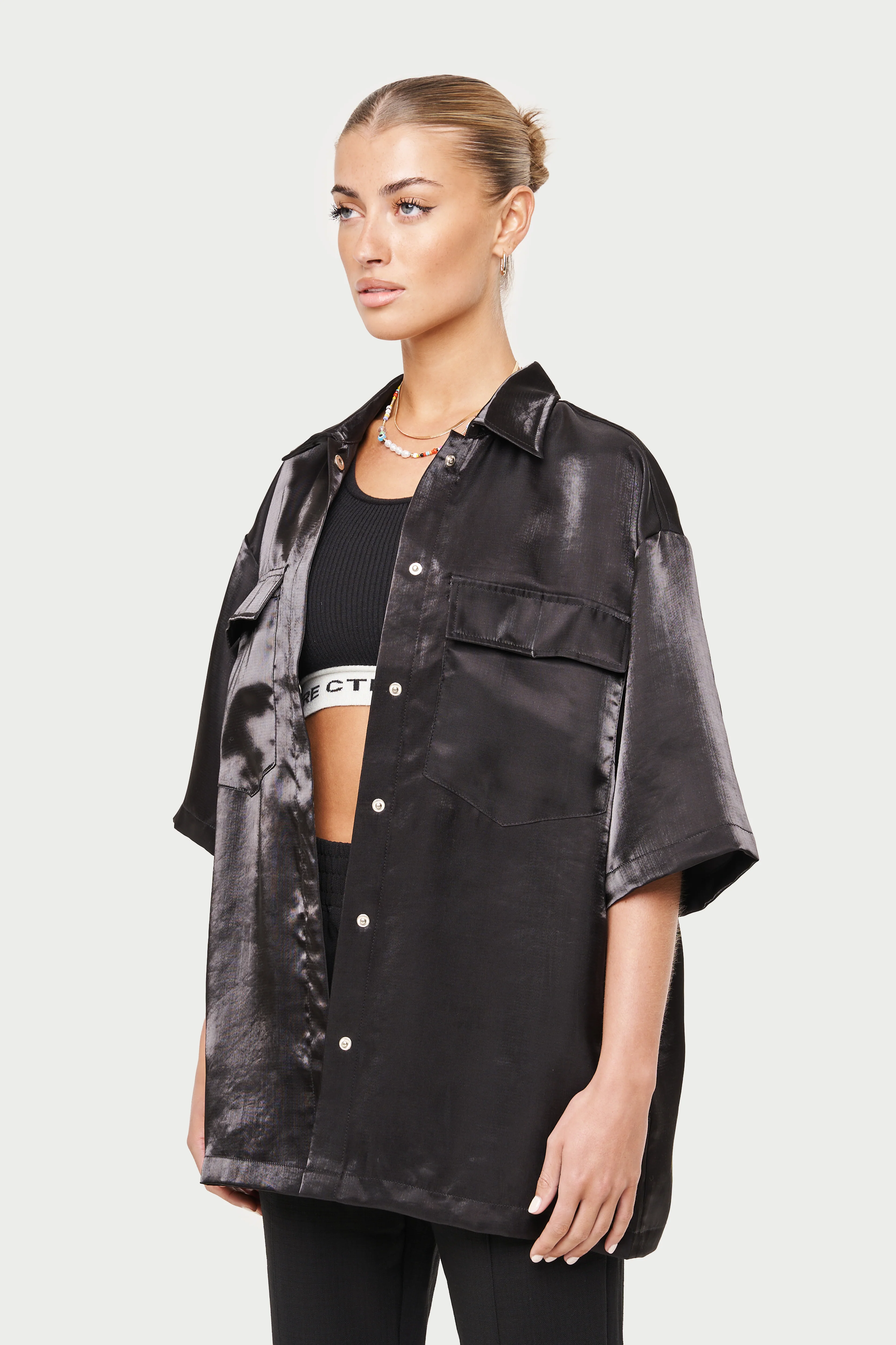 LOVE ALWAYS ORGANZA SHIRT - BLACK - Image 4