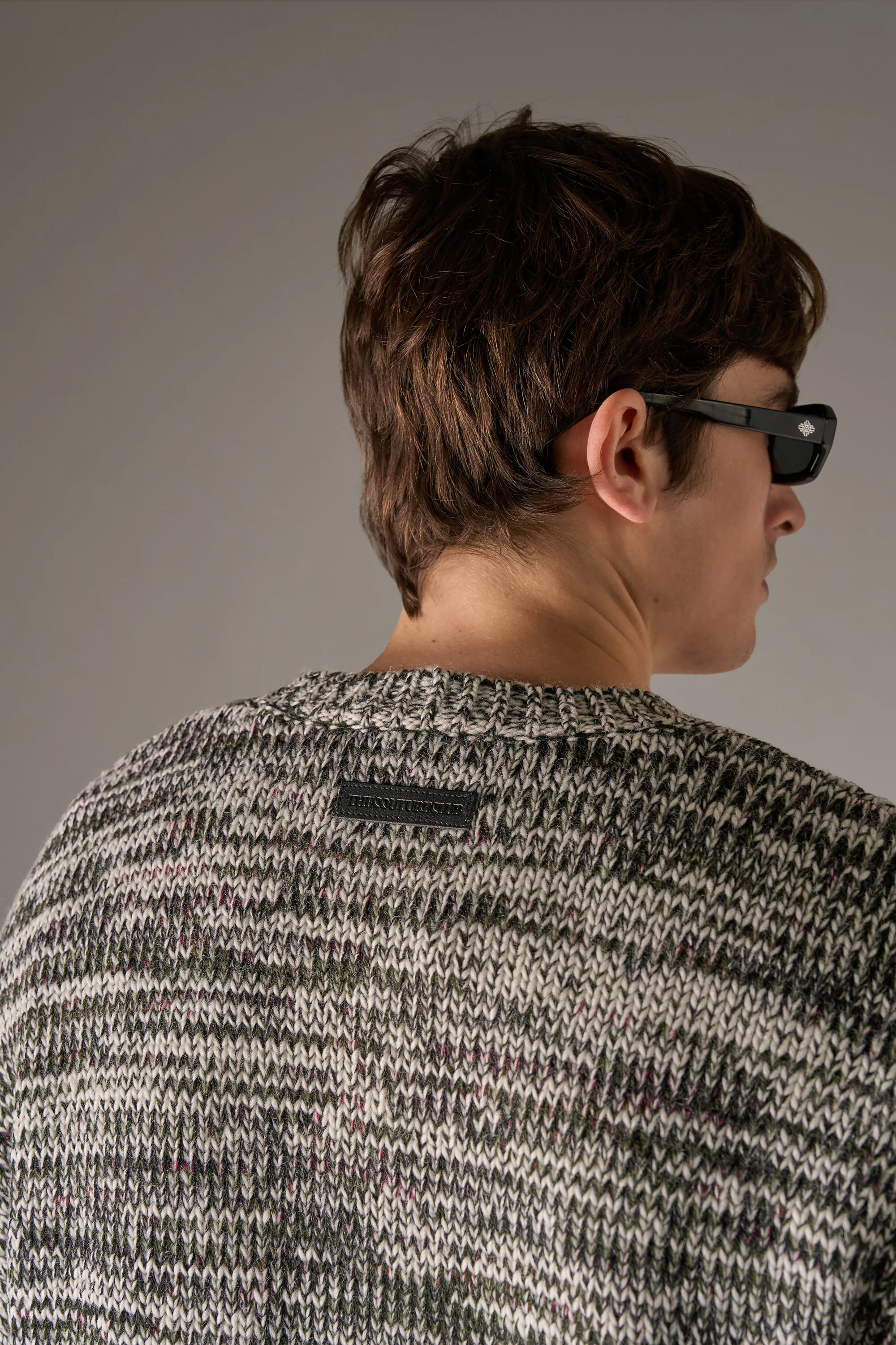 MIXED YARN KNITTED CREW - WHITE/KHAKI - Image 5