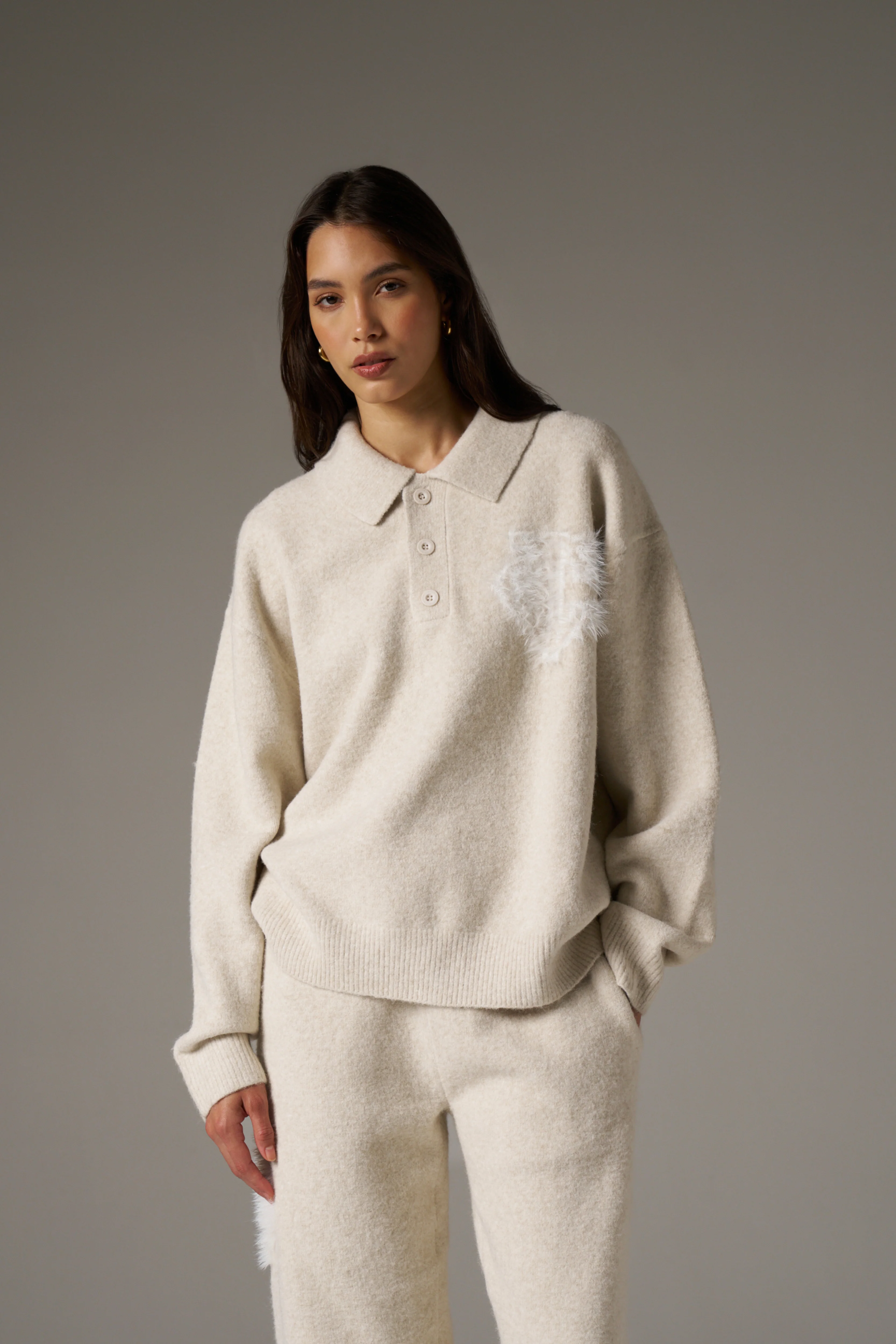 MONOGRAM FLUFFY KNIT POLO - BEIGE - Image 3