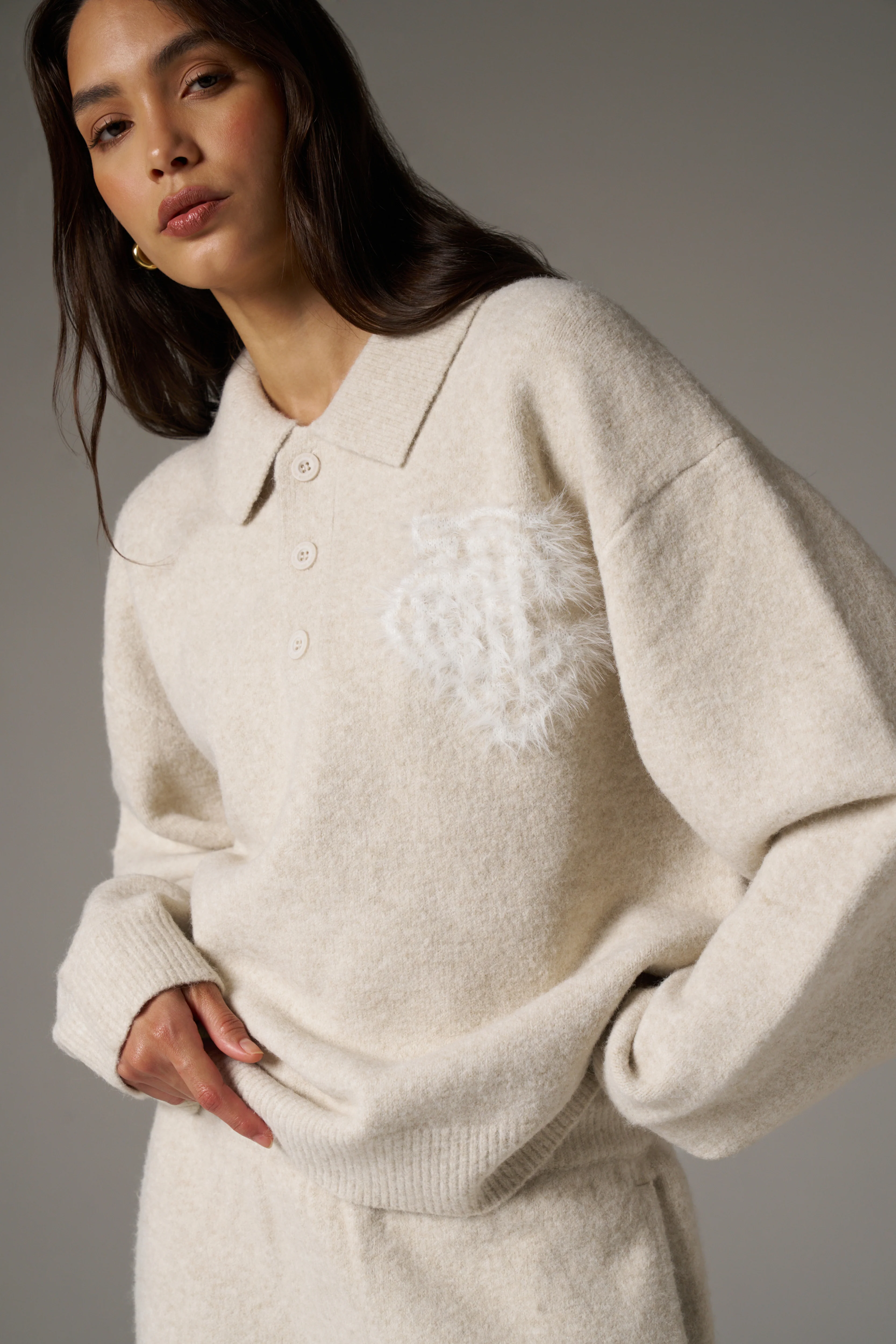 MONOGRAM FLUFFY KNIT POLO - BEIGE - Image 5