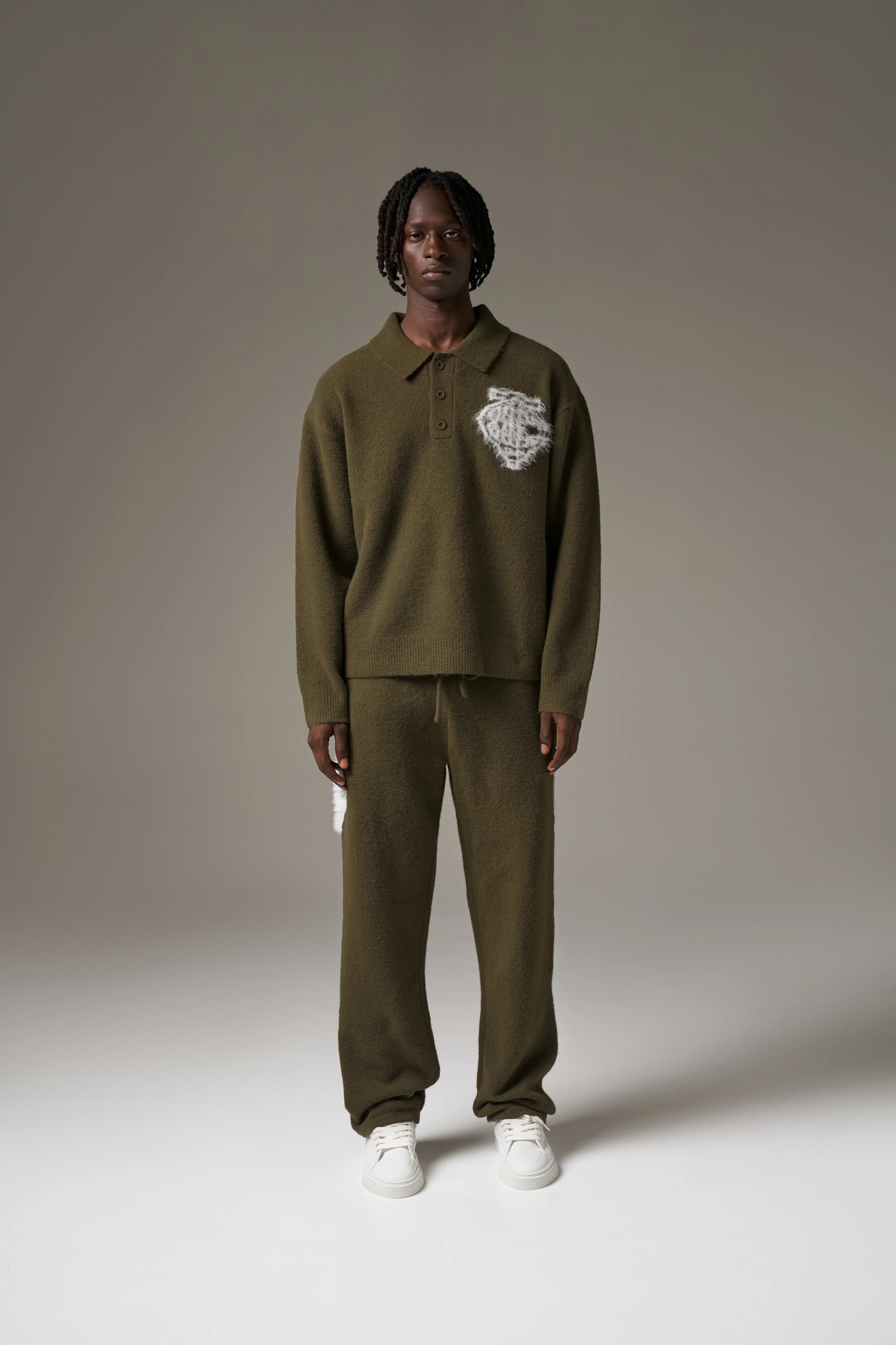 MONOGRAM FLUFFY KNIT POLO - KHAKI - Image 5