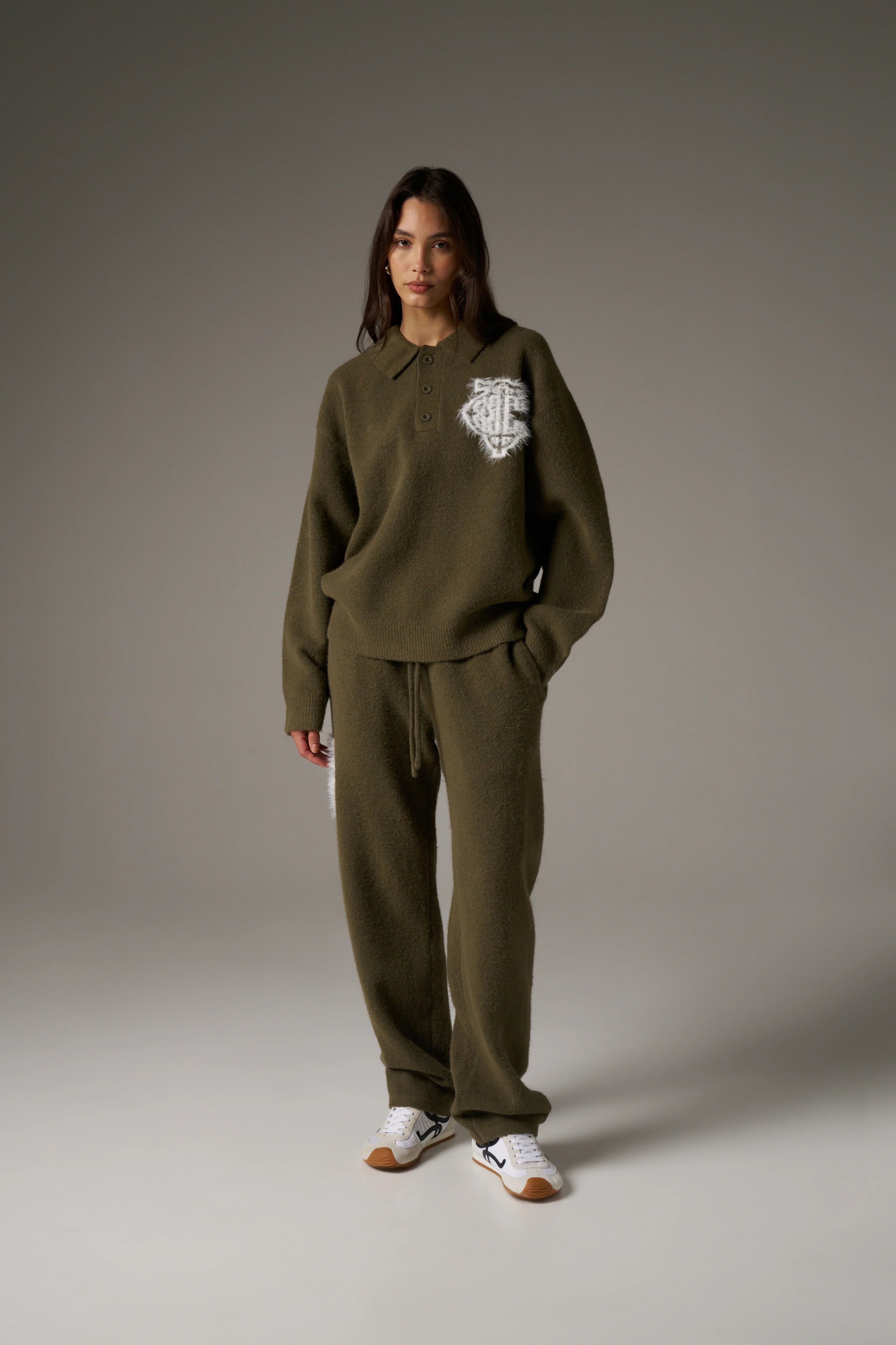 MONOGRAM FLUFFY KNIT POLO - KHAKI - Image 7