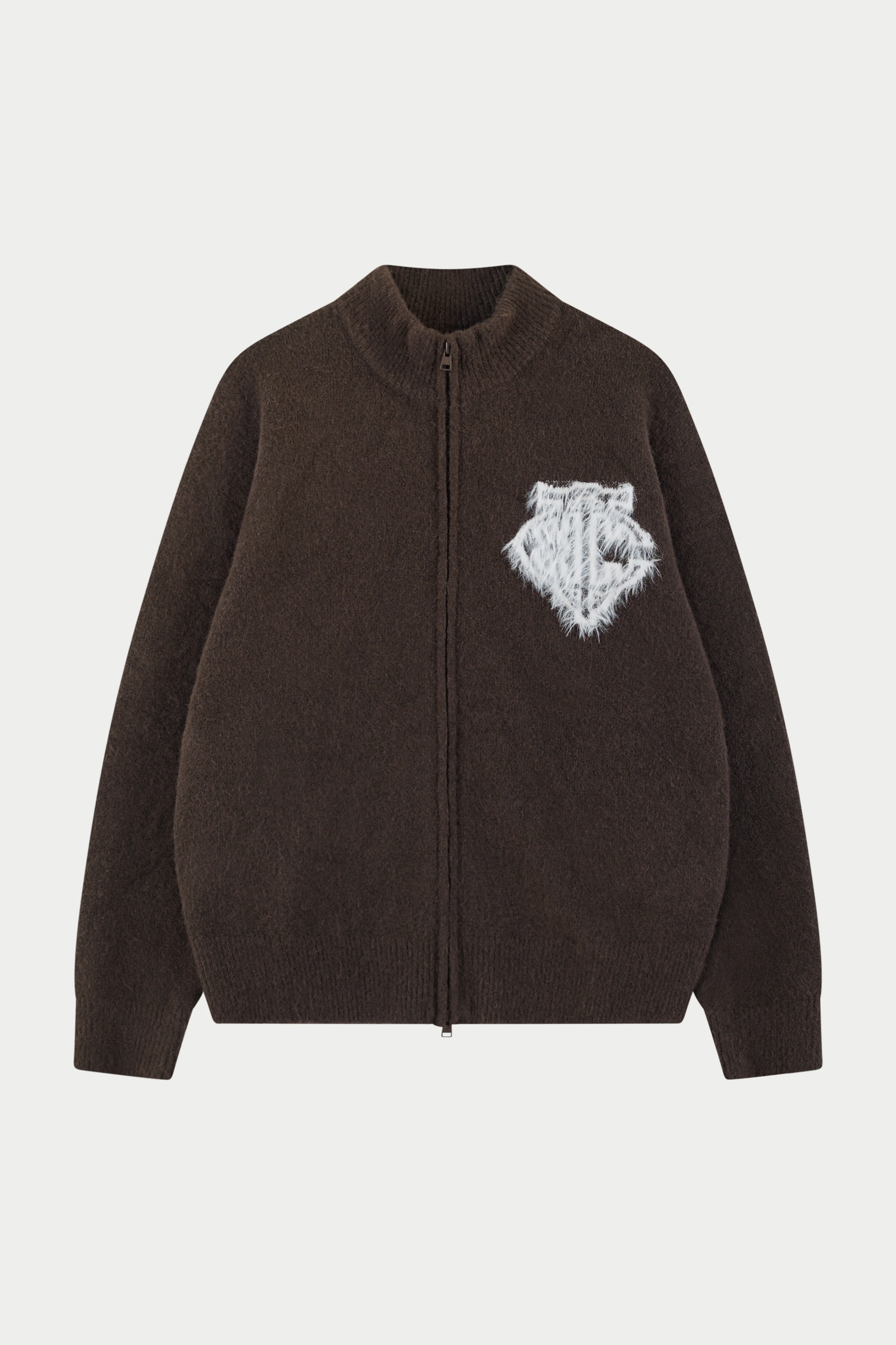 MONOGRAM FLUFFY KNIT ZIP THROUGH - BROWN