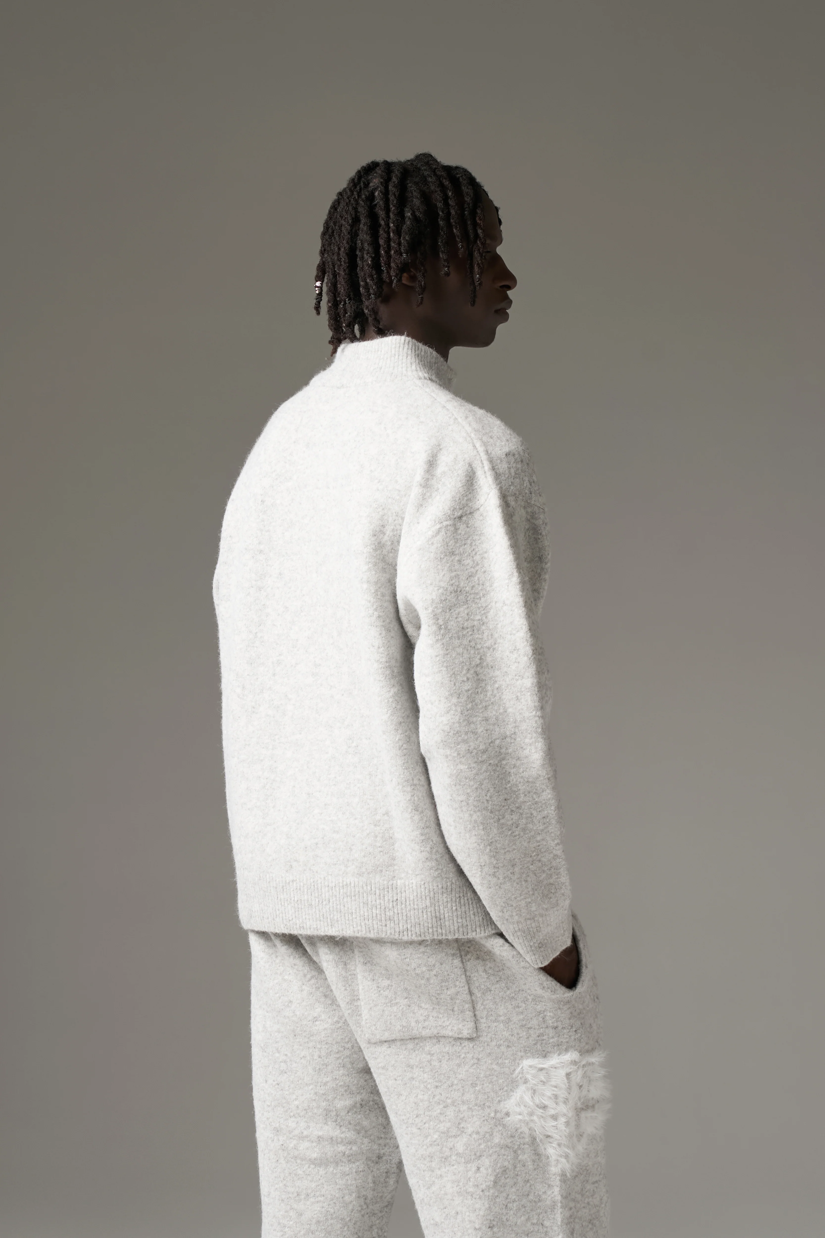 MONOGRAM FLUFFY KNIT ZIP THROUGH - GREY MARL - Image 6