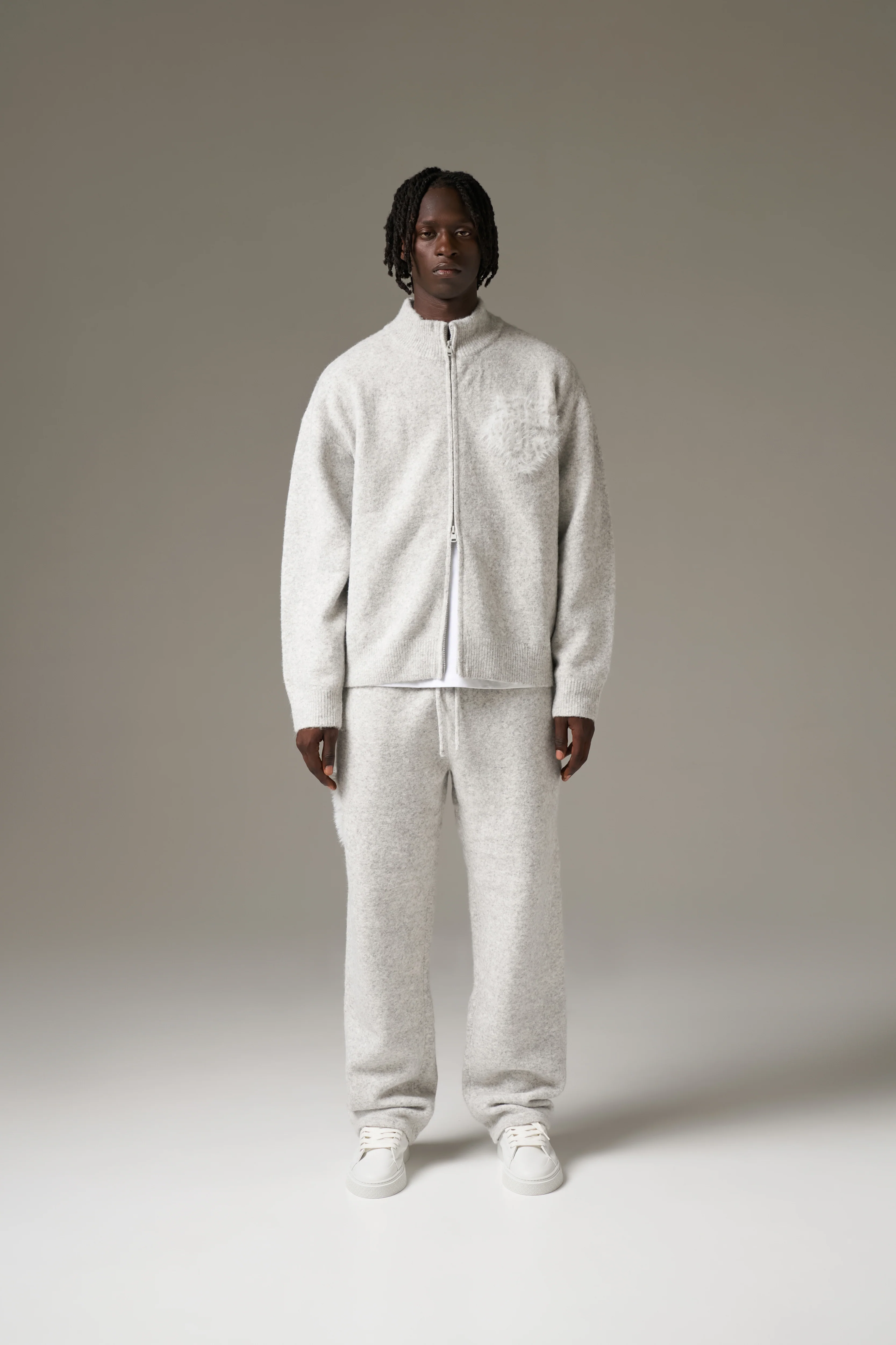 MONOGRAM FLUFFY KNIT ZIP THROUGH - GREY MARL - Image 7