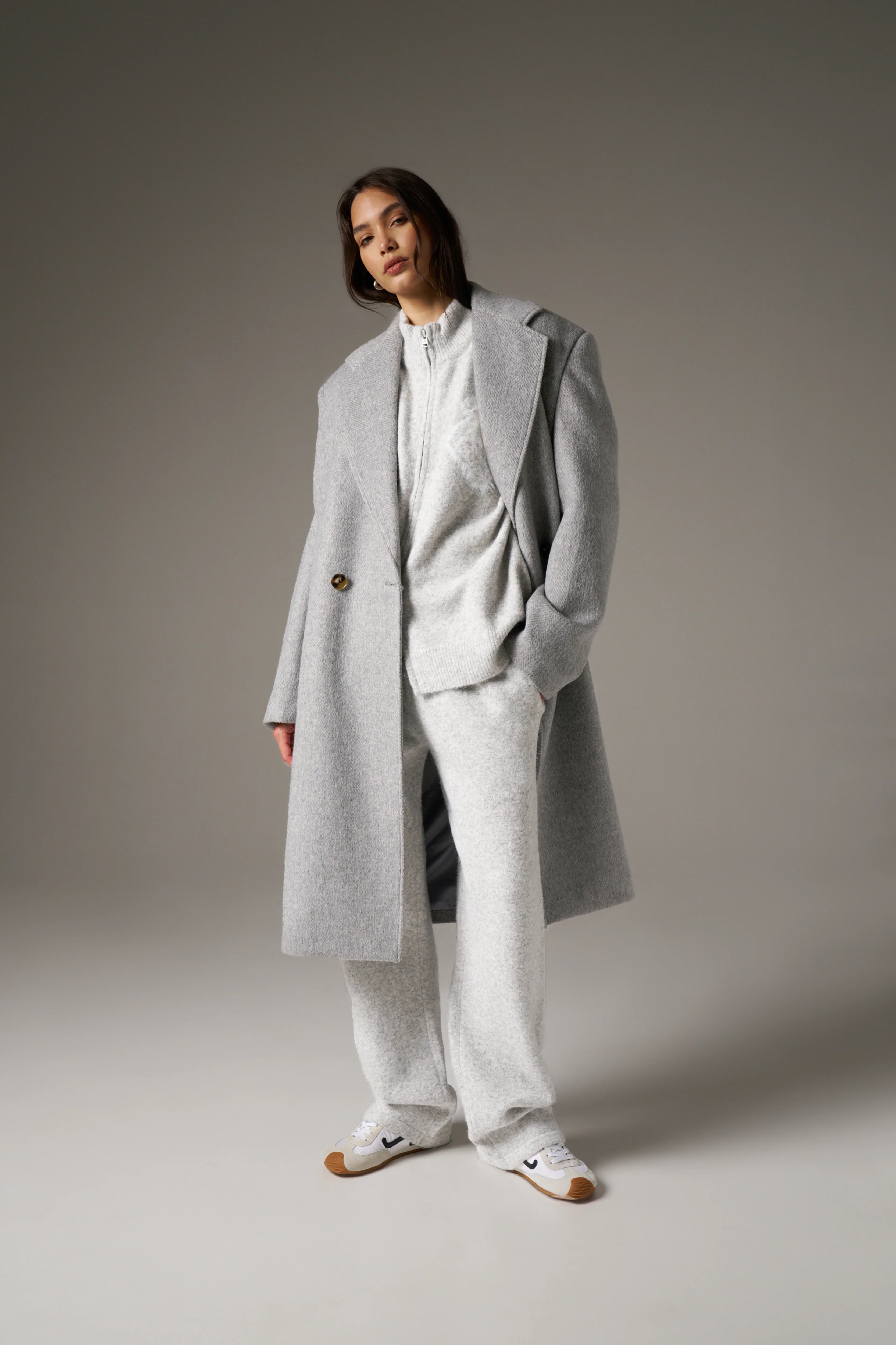 MONOGRAM FLUFFY KNIT ZIP THROUGH - GREY MARL - Image 8