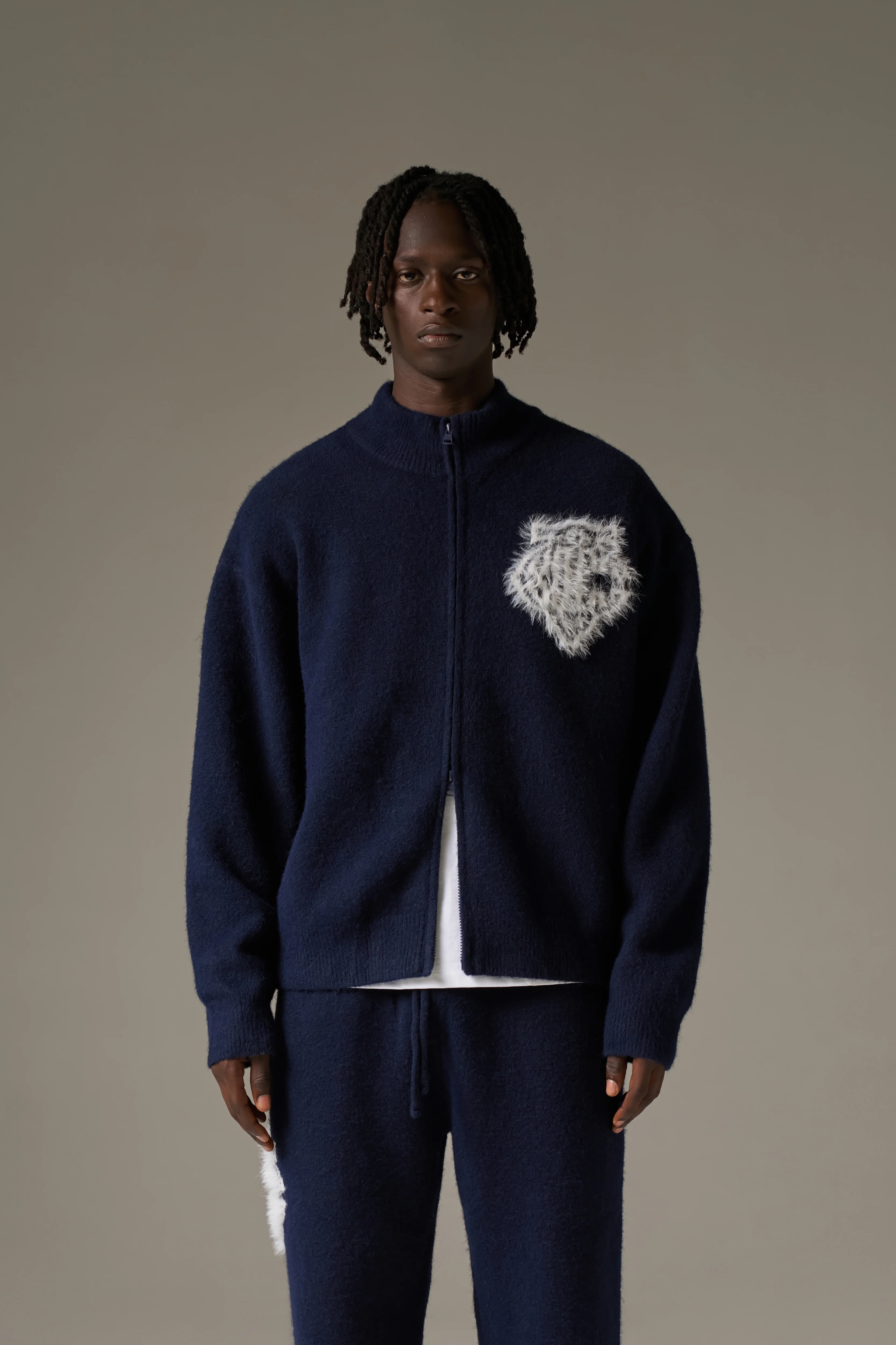 MONOGRAM FLUFFY KNIT ZIP THROUGH - NAVY - Image 2