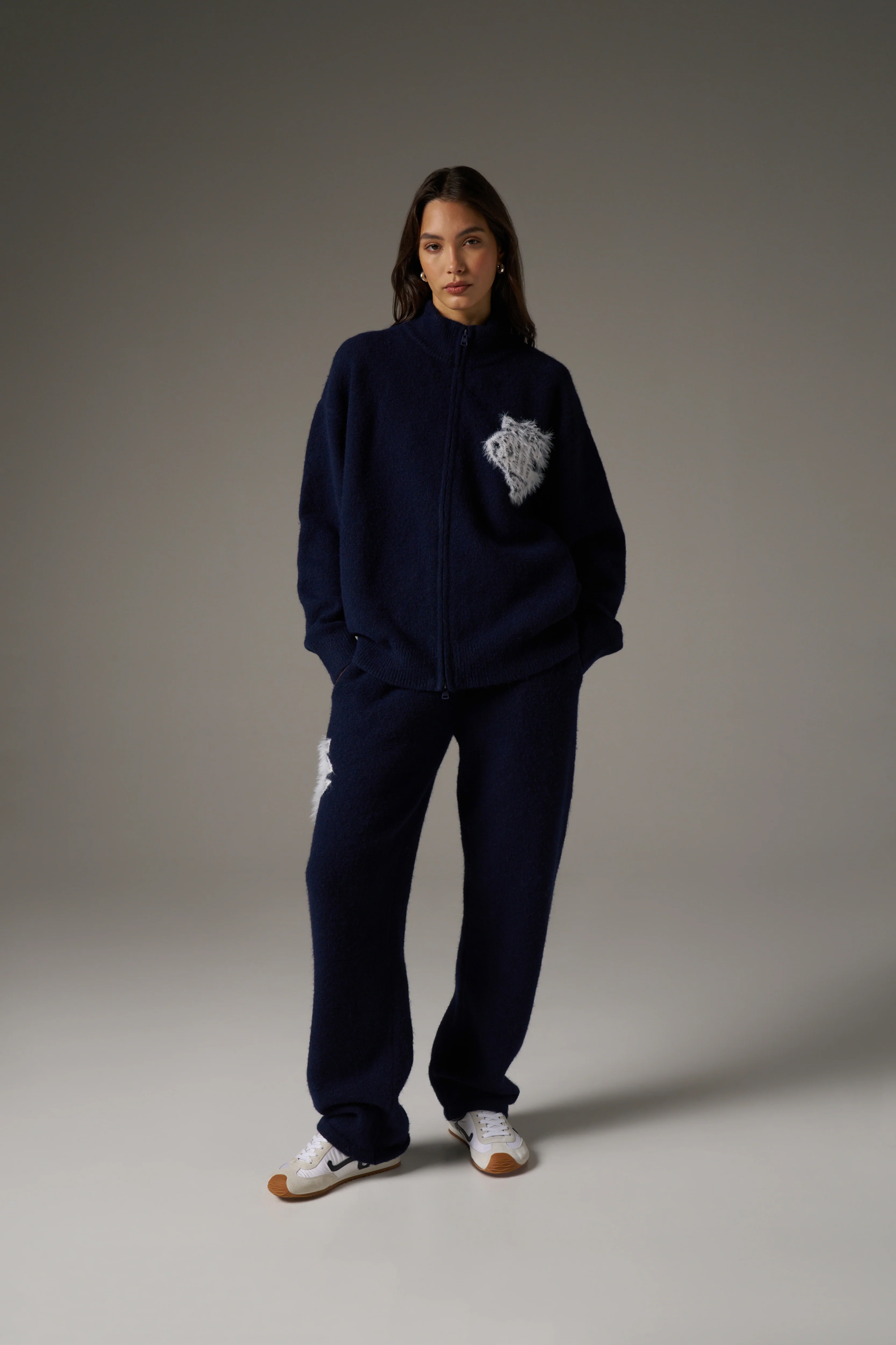 MONOGRAM FLUFFY KNIT ZIP THROUGH - NAVY - Image 5