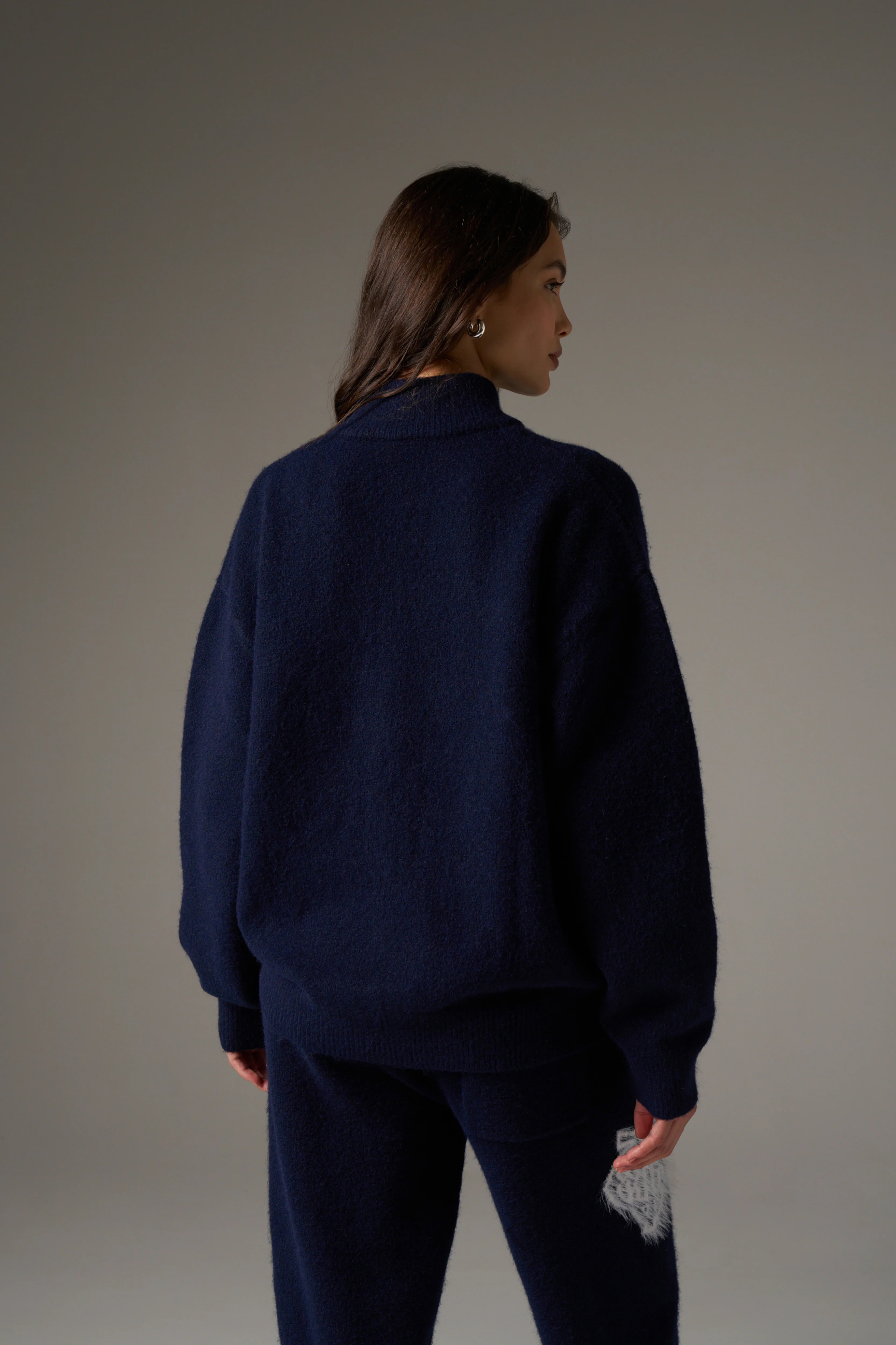MONOGRAM FLUFFY KNIT ZIP THROUGH - NAVY - Image 7