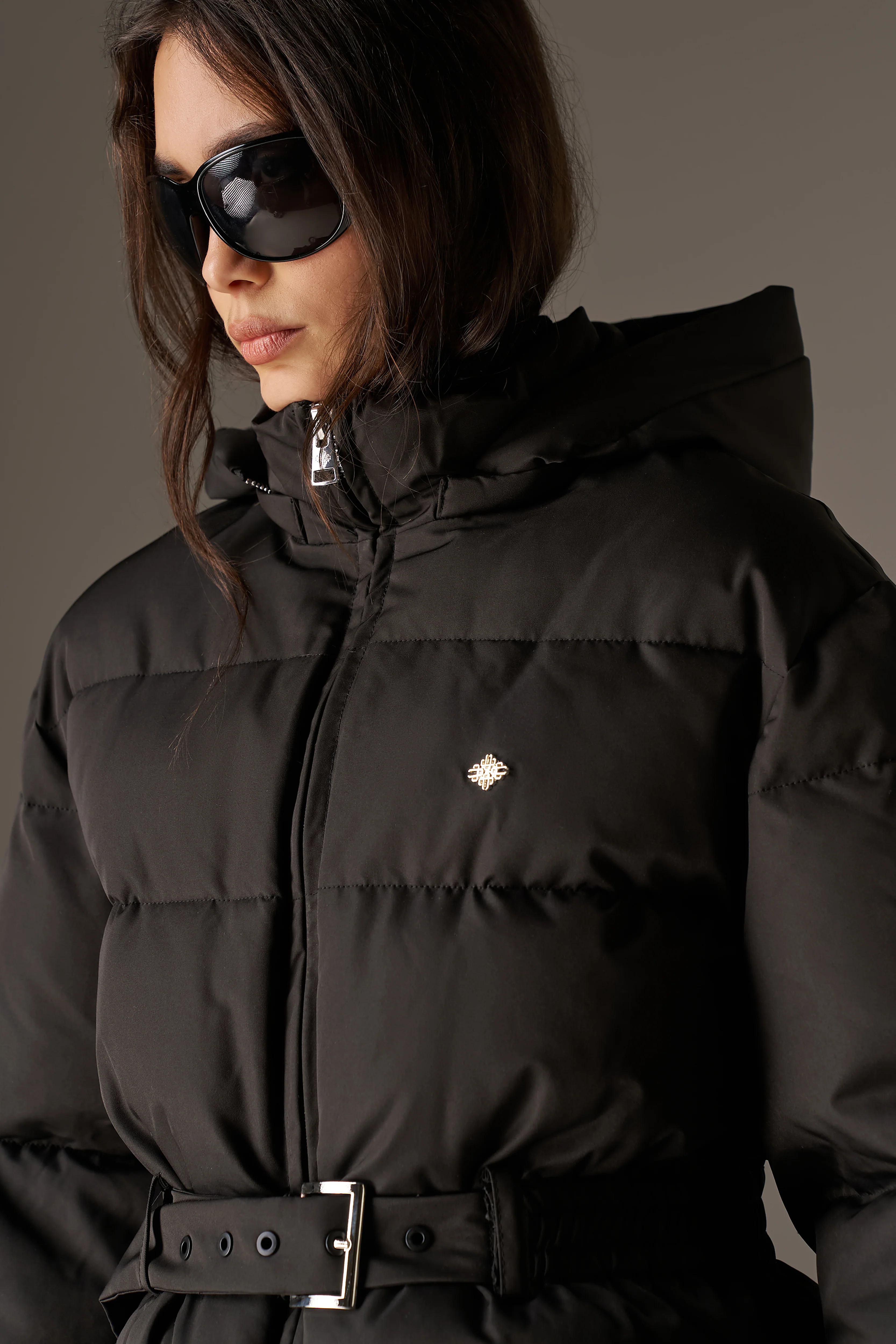 NYLON BELTED PUFFER - BLACK - Image 4