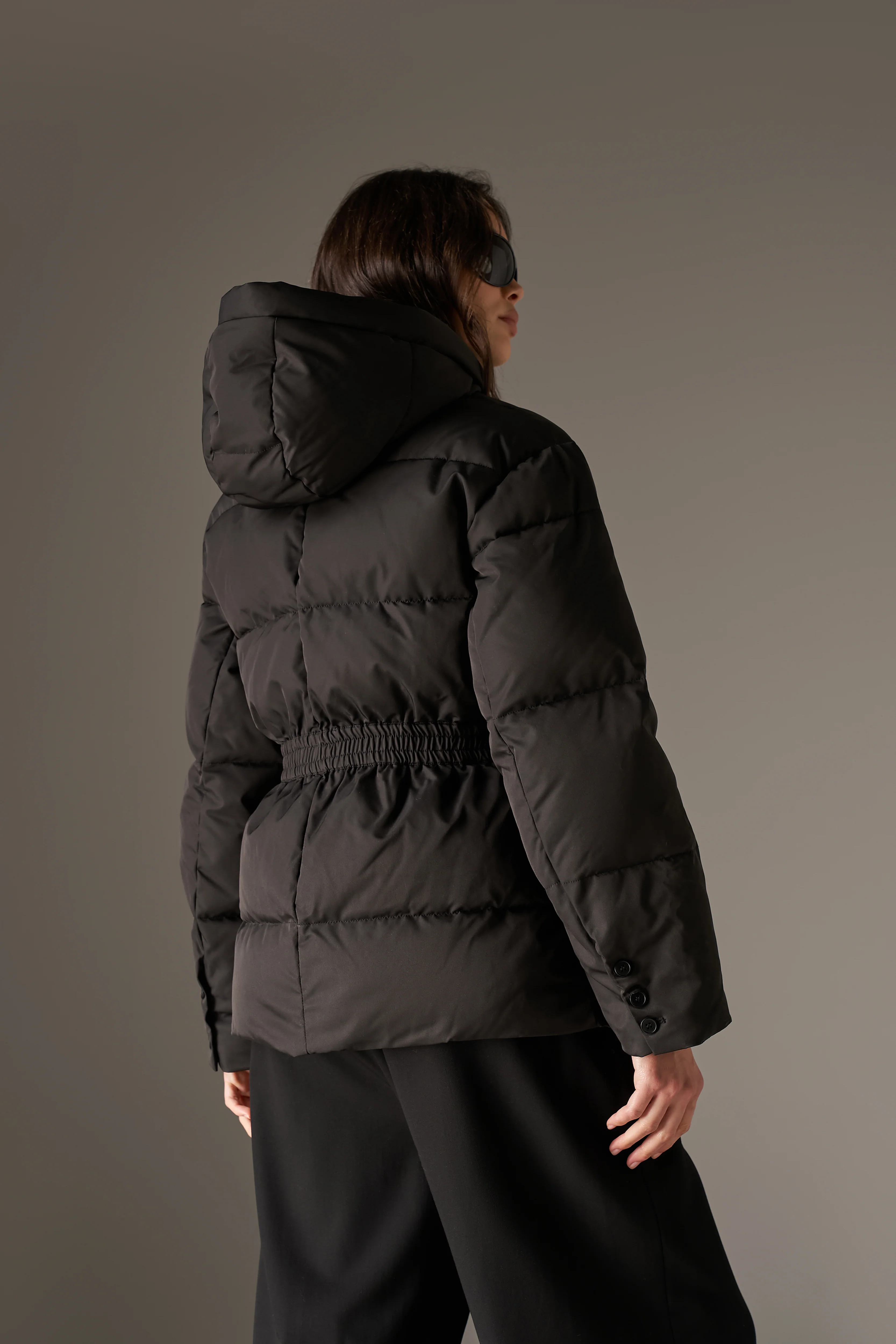 NYLON BELTED PUFFER - BLACK - Image 5