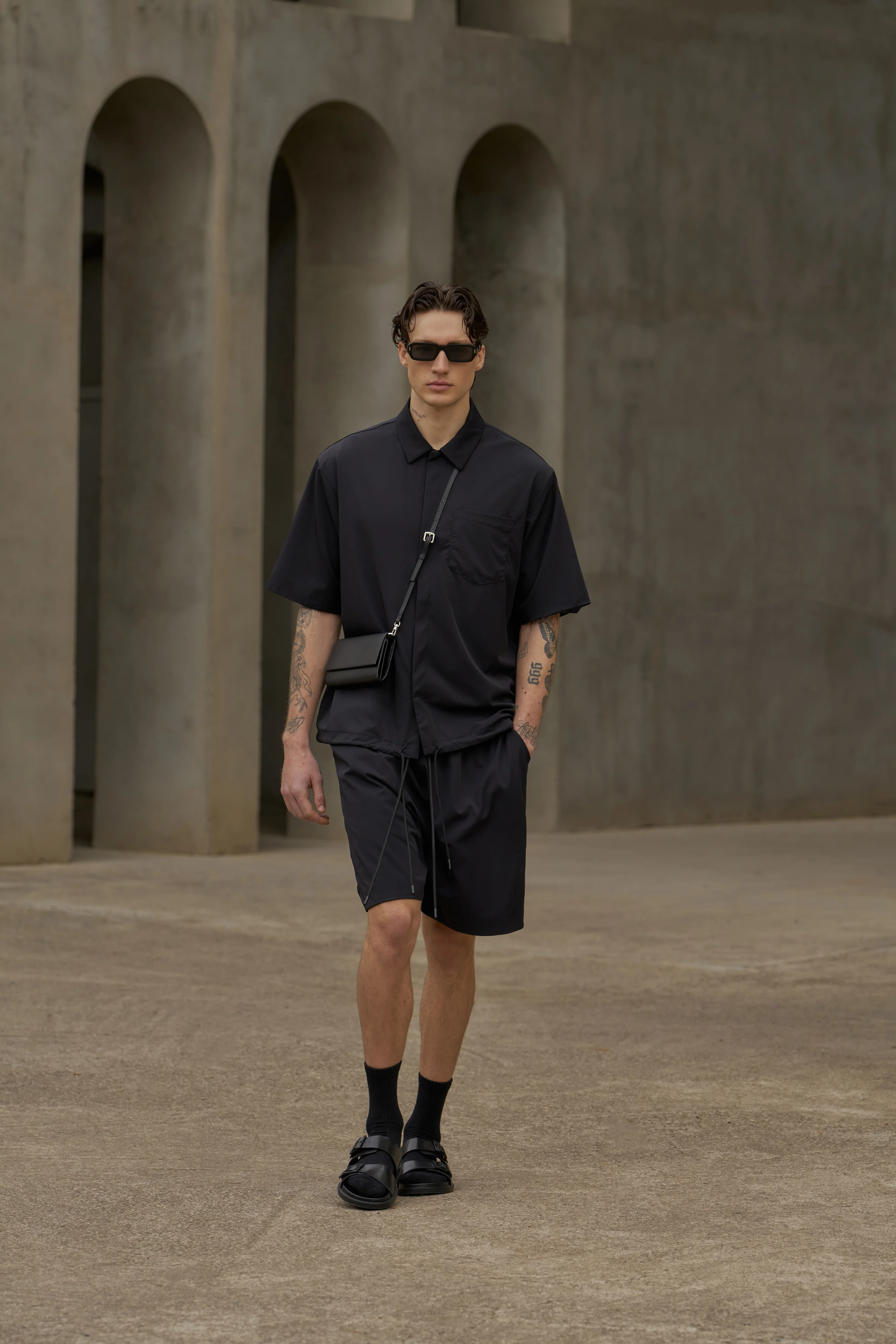 NYLON DRAWCORD SHORTS - BLACK - Image 2