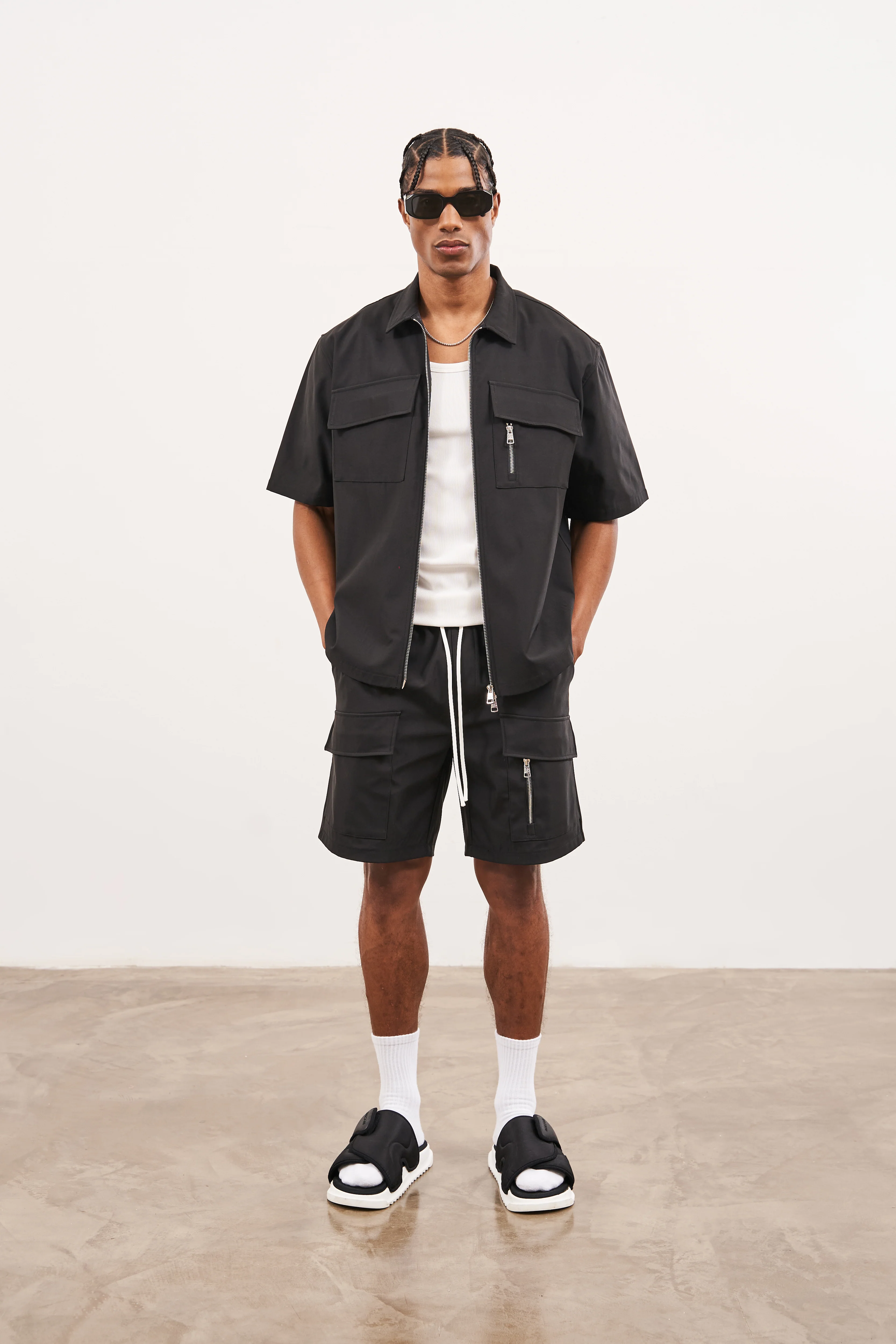 TECHNICAL HEAVYWEIGHT ZIP OVERSHIRT - BLACK - Image 3