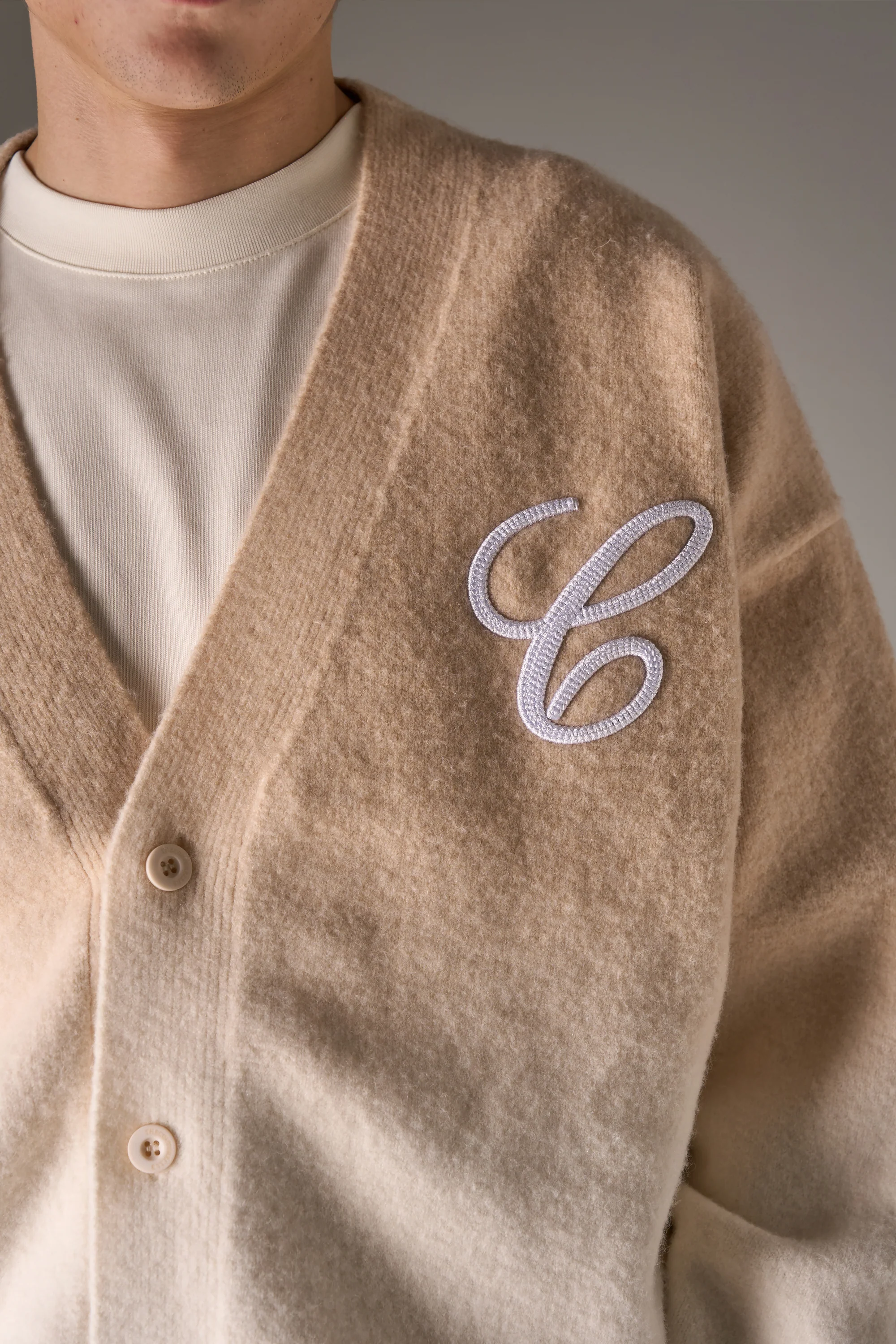 OMBRE KNITTED EMBROIDERY CARDIGAN - BEIGE - Image 6